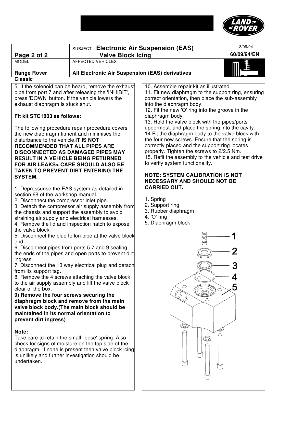 Electronic Air Suspension (Eas) Valve Block Icing – bulletin page 2