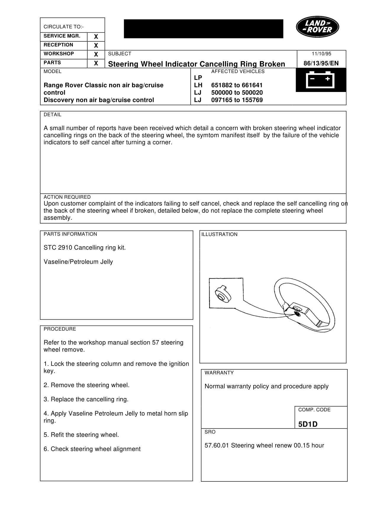 Steering Wheel Indicator Cancelling Ring Broken – bulletin page 1