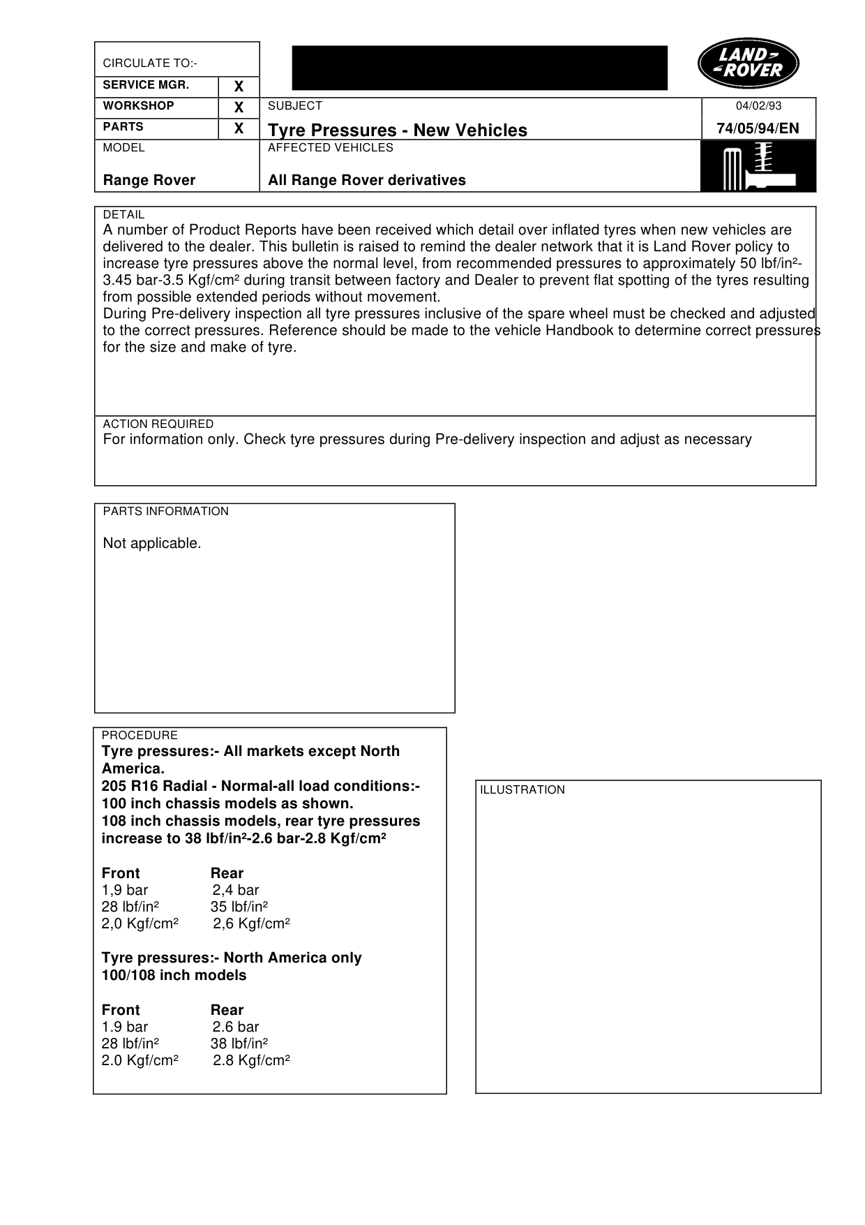 Tyre Pressures-New Vehicles – bulletin page 1