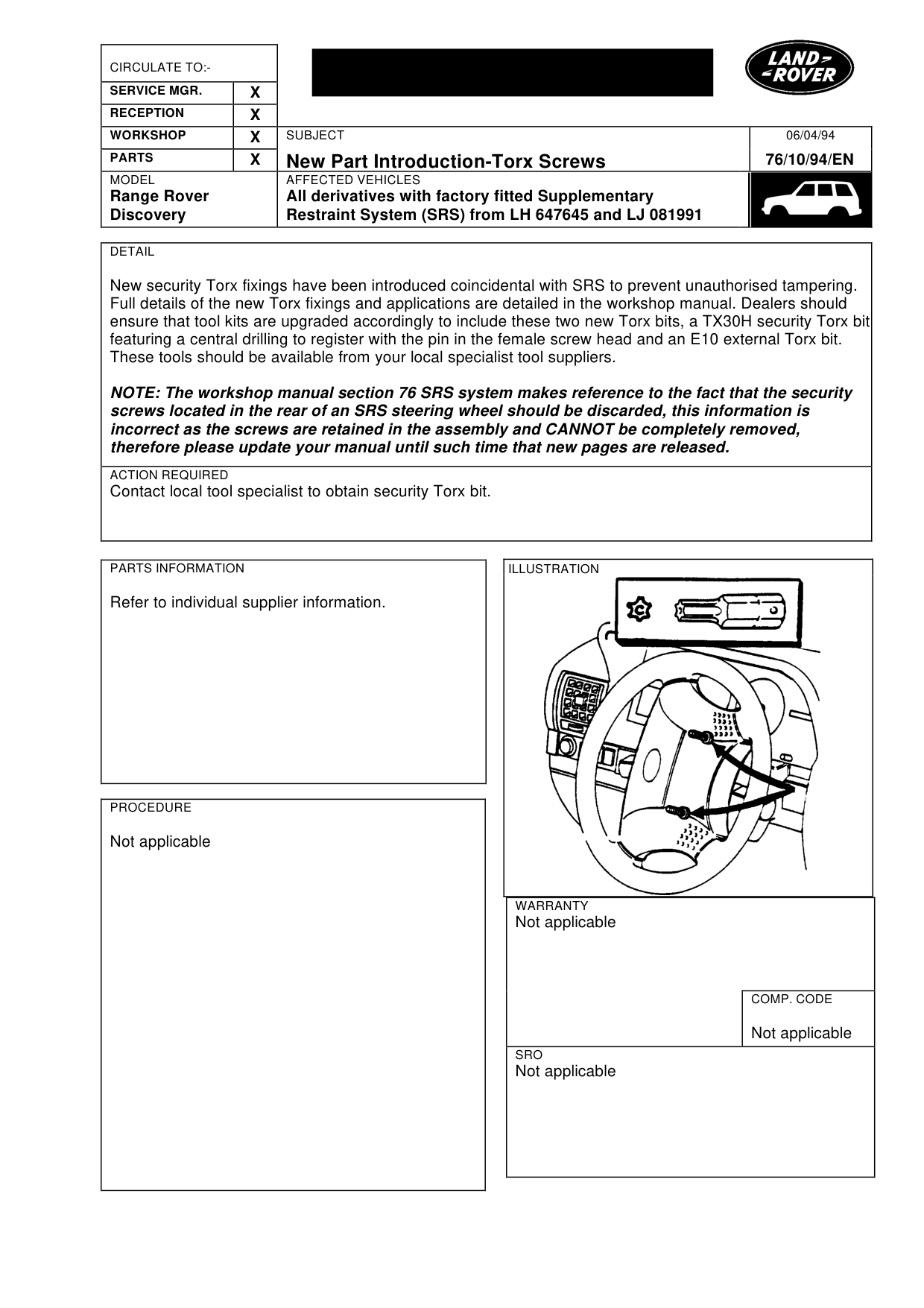 New Part Introduction-Torx Screws – bulletin page 1
