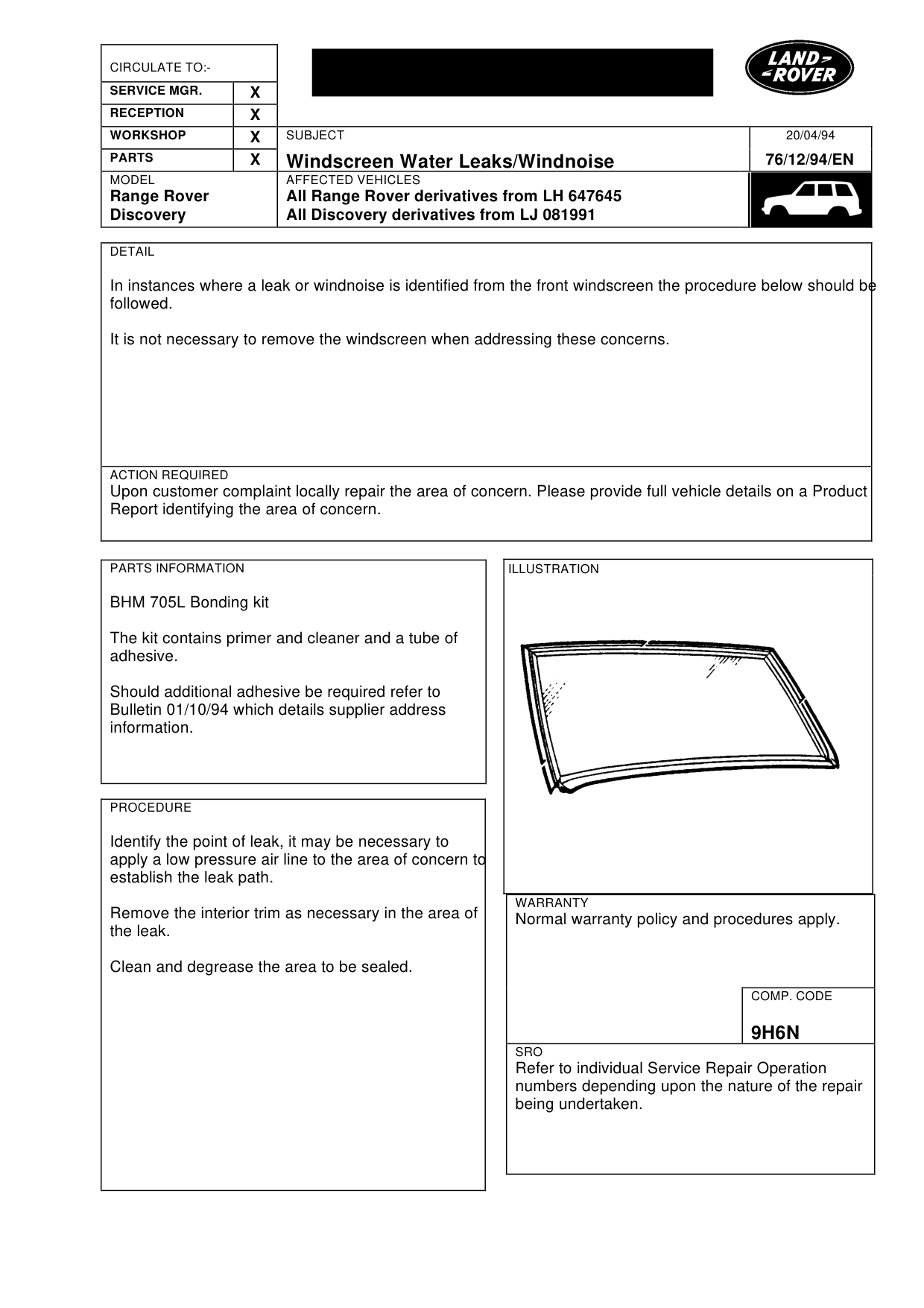 Windscreen Leaks/Windnoise – bulletin page 1
