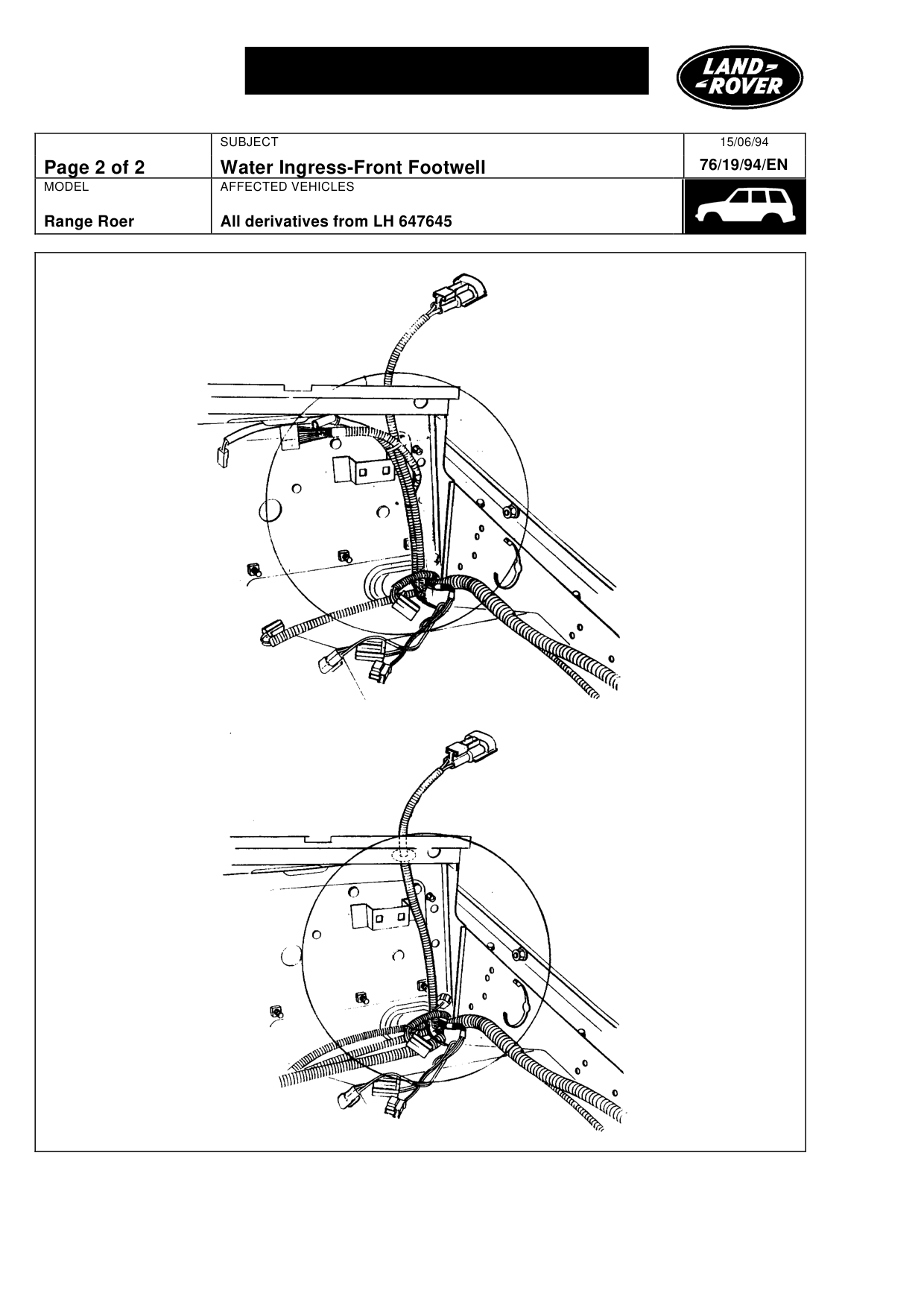 Water Ingress-Front Footwell – bulletin page 2