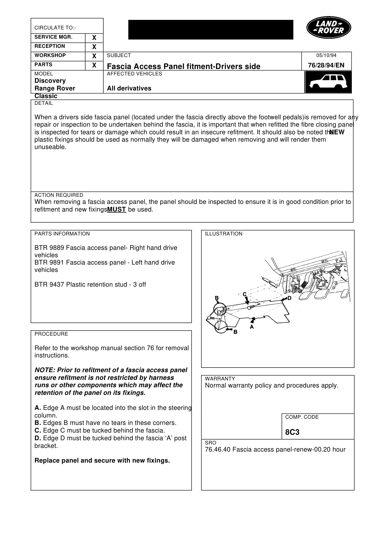 Fascia Access Panel Fitment-Drivers Side – bulletin page 1