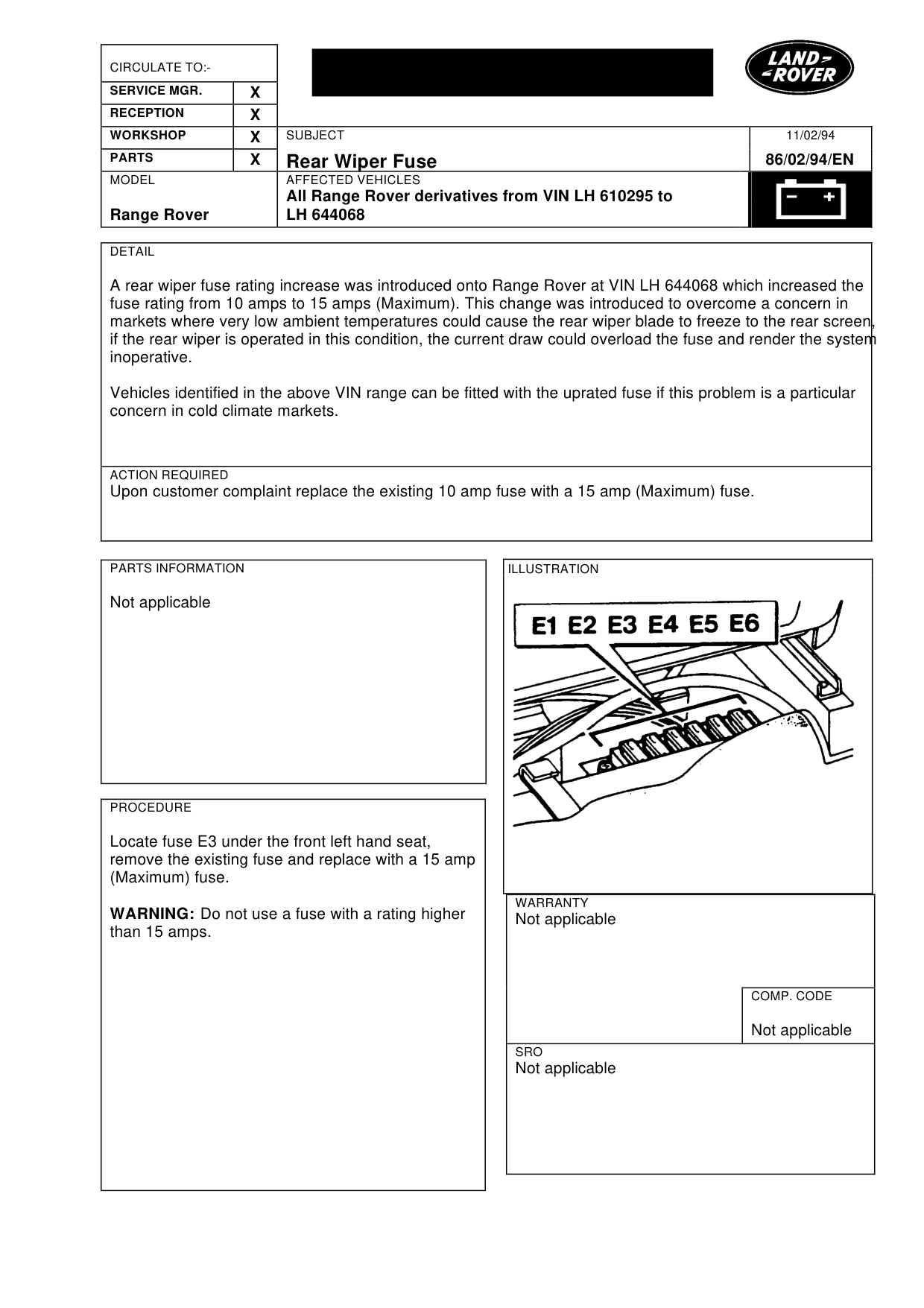 Rear Wiper Fuse – bulletin page 1
