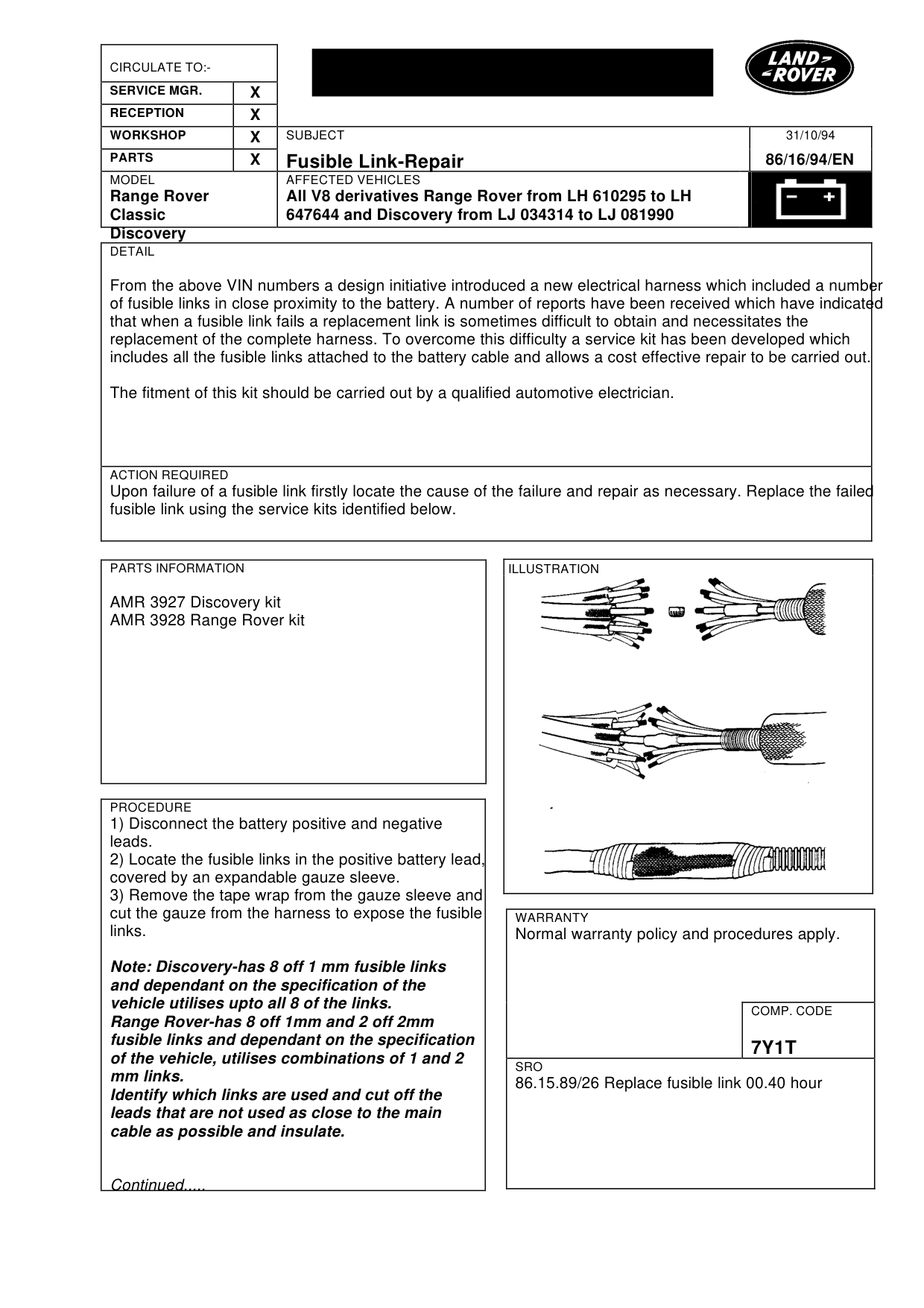 Fusible Link-Repair – bulletin page 1