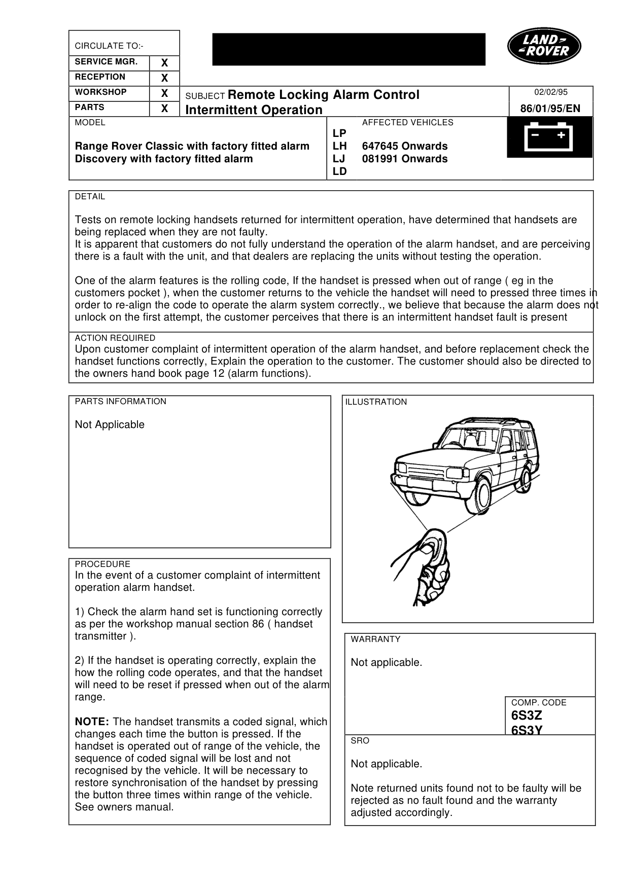 Remote Locking Alarm Control-Intermittent Operation – bulletin page 1