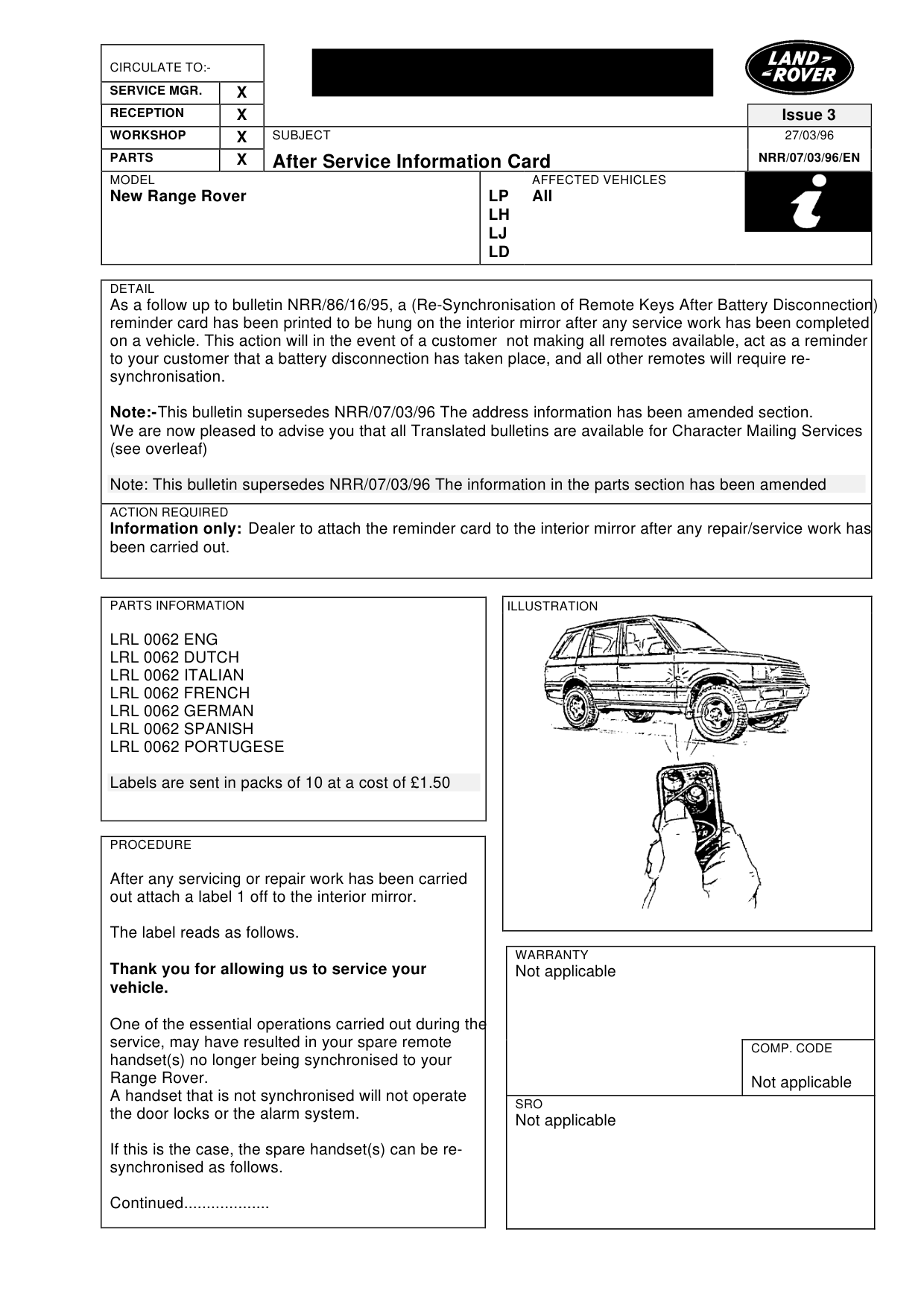 After Service Information Card – bulletin page 1