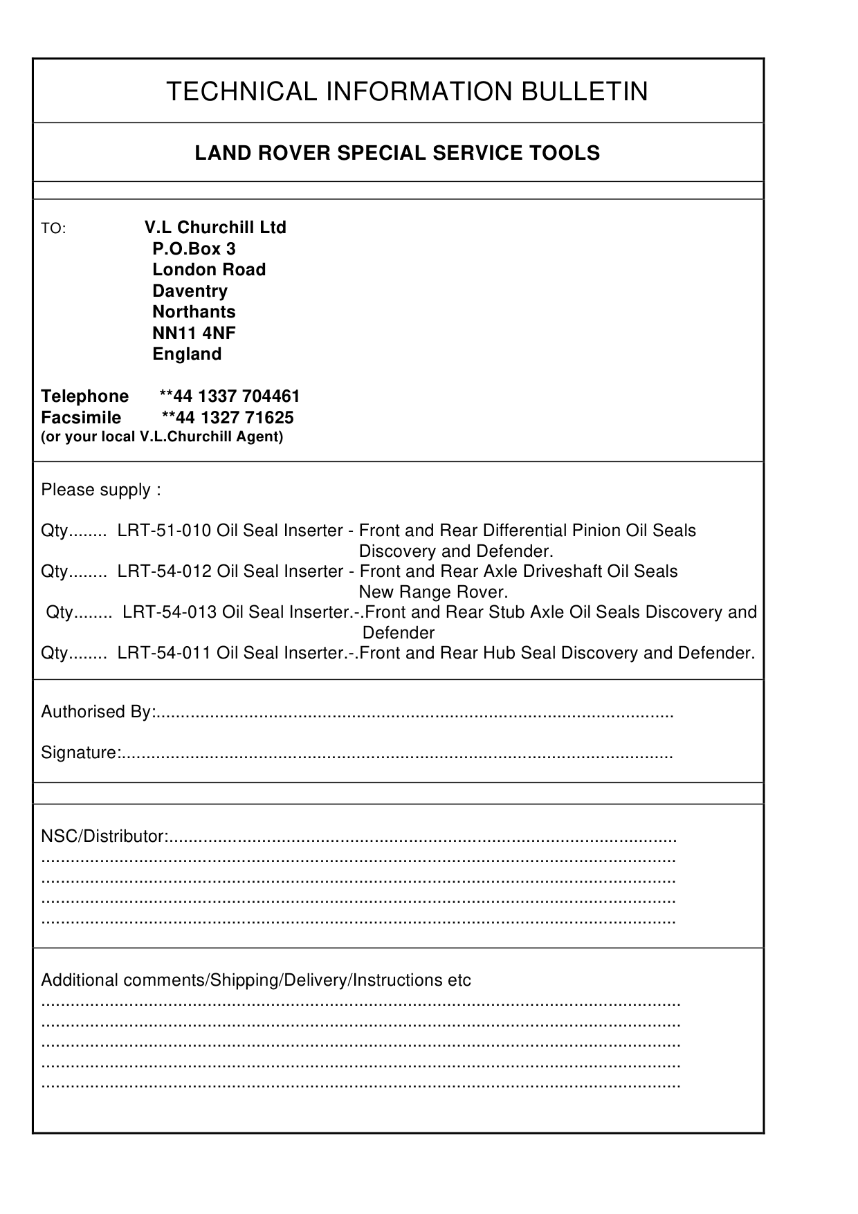 Service Tool Information – bulletin page 2