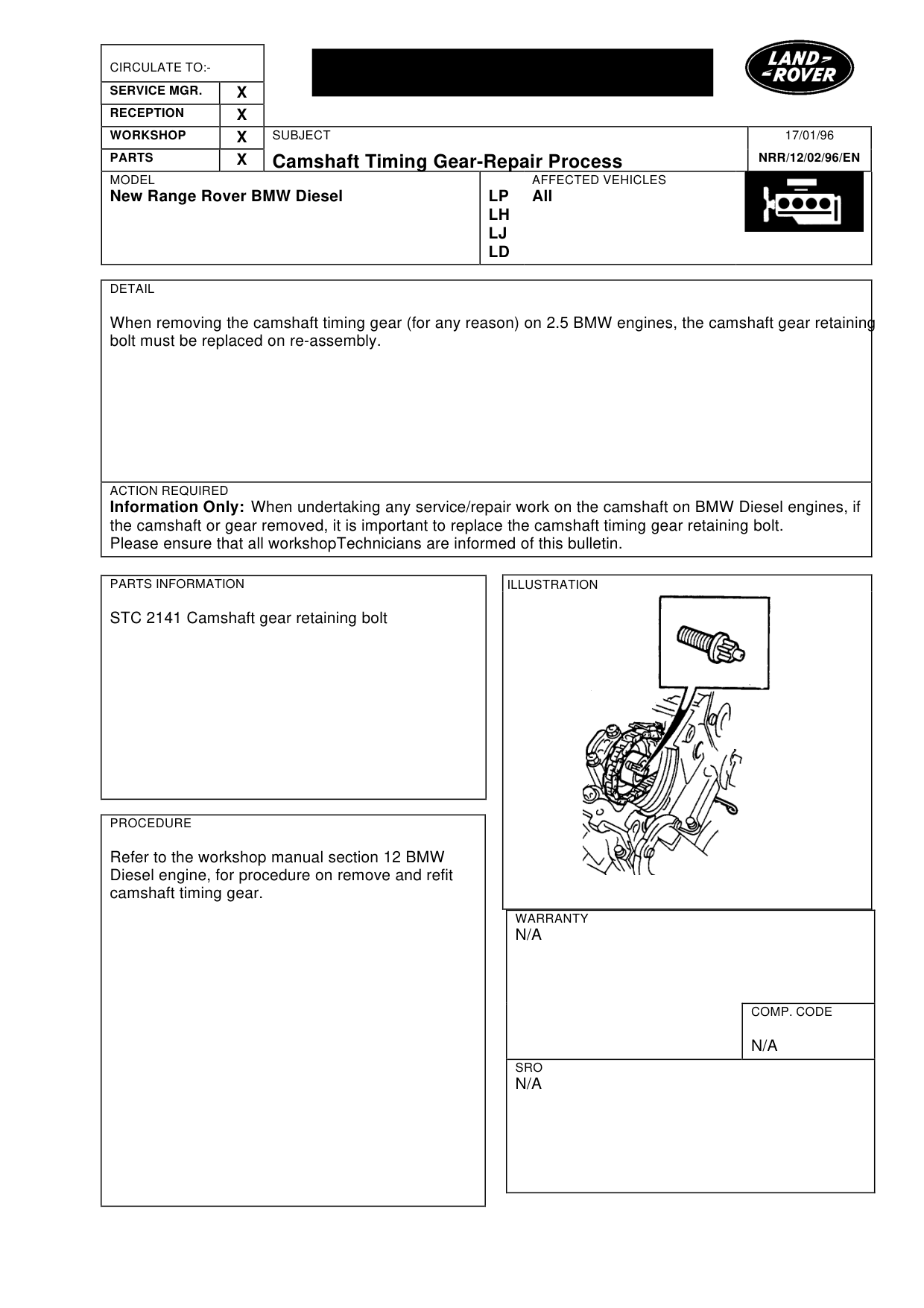 Camshaft Timing Gear-Repair Process – bulletin page 1