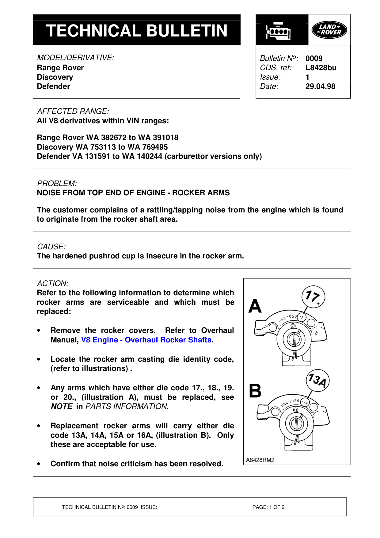 Noise From Top End Of Engine - Rocker Arms – bulletin page 1