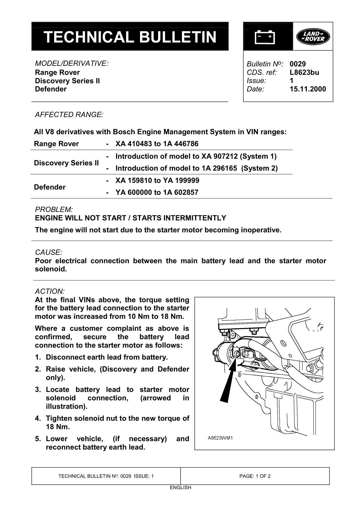 Engine Will Not Start / Starts Intermittently – bulletin page 1