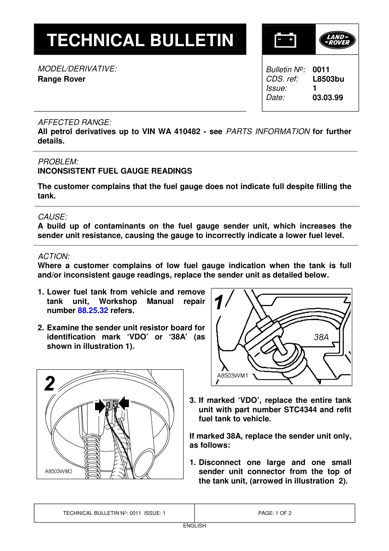 Inconsistent Fuel Gauge Readings – bulletin page 1