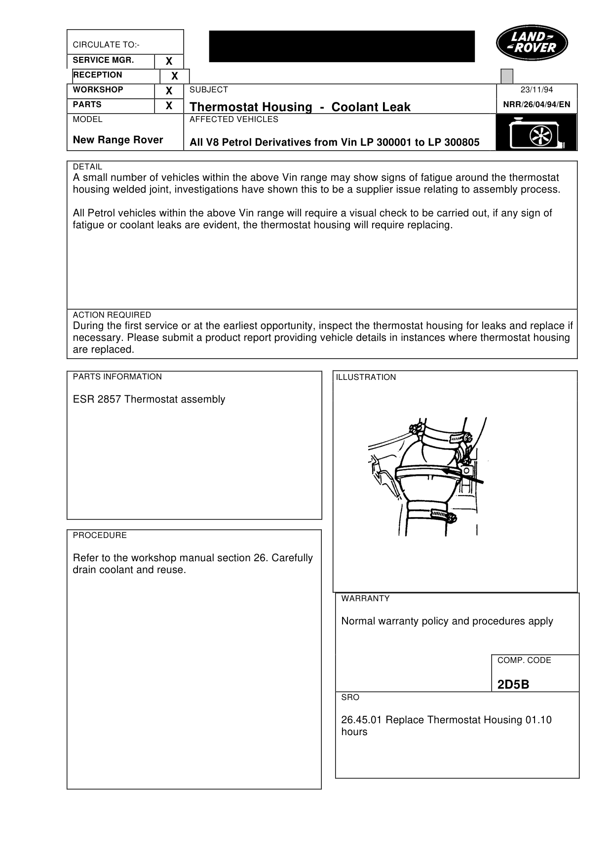 Thermostat Housing - Coolant Leak – bulletin page 1