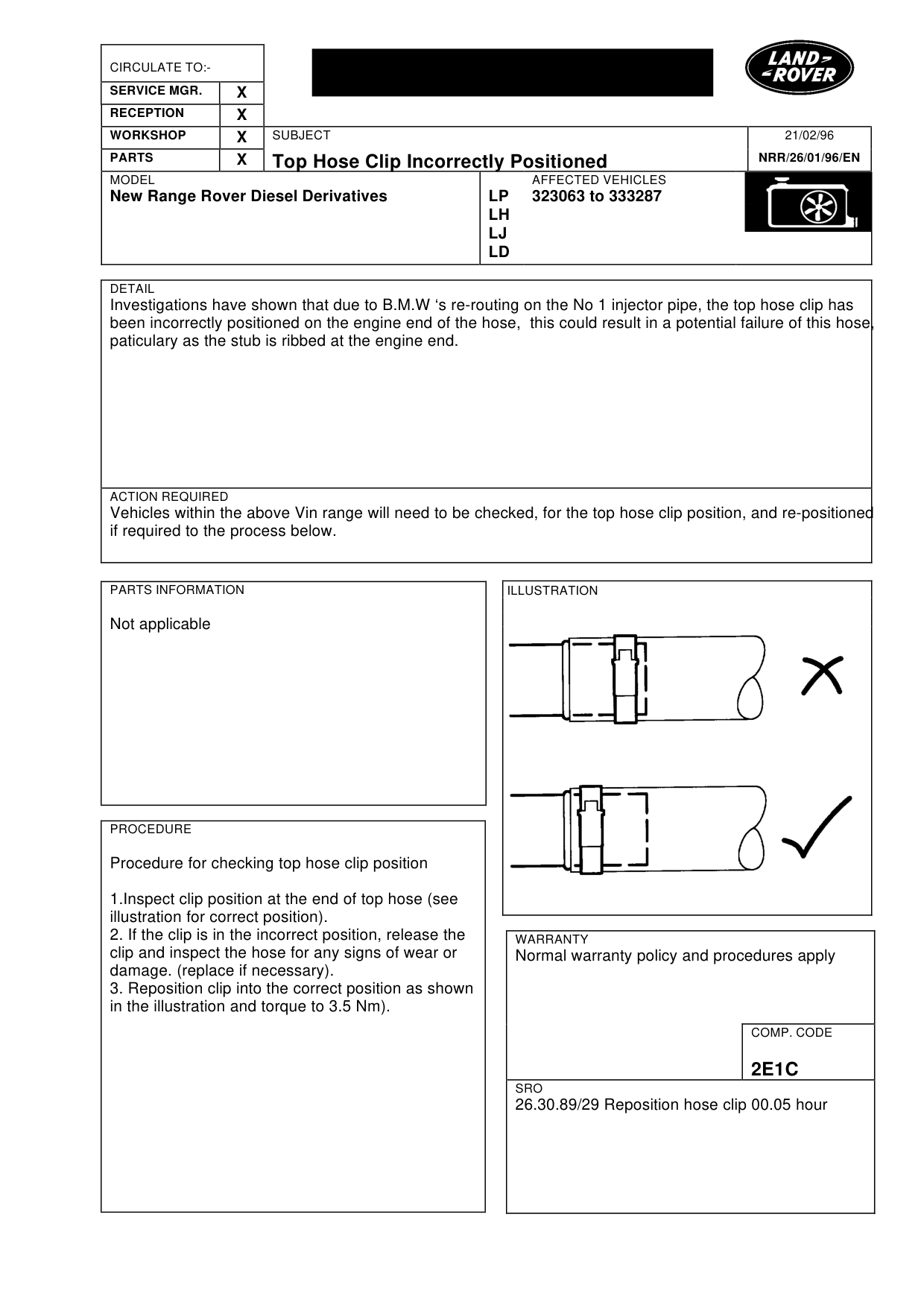 Top Hose Incorrectly Positioned – bulletin page 1