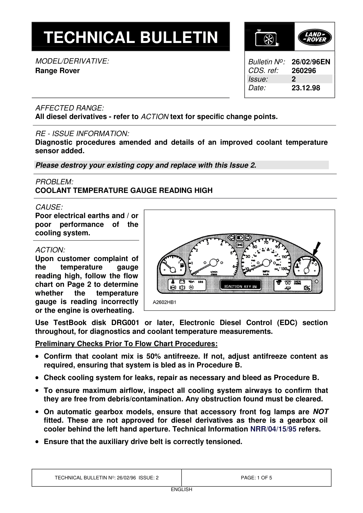 Coolant Temperature Gauge Reading High – bulletin page 1
