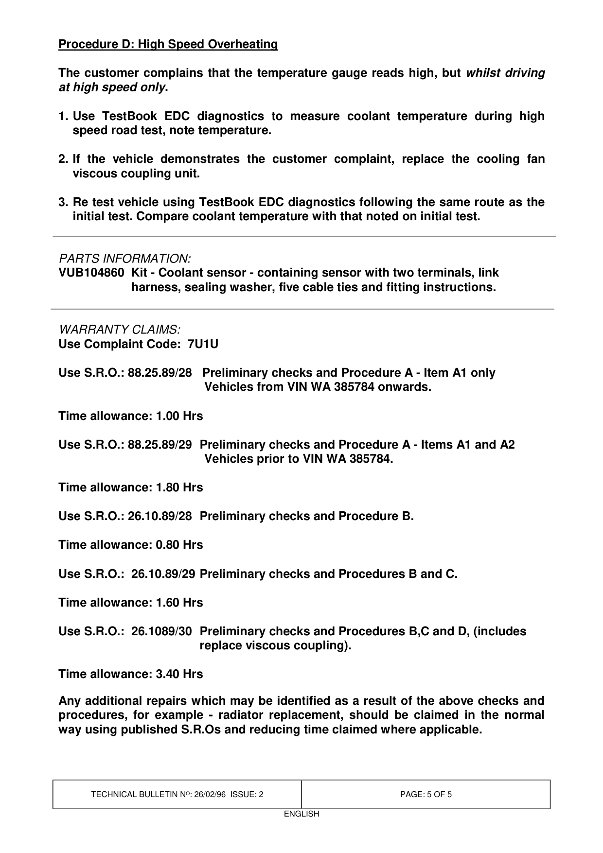 Coolant Temperature Gauge Reading High – bulletin page 5