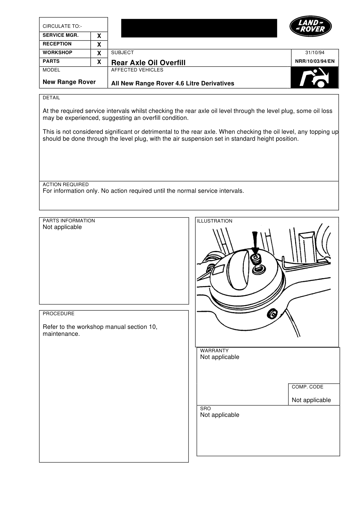 Rear Axle Oil-Overfill – bulletin page 1