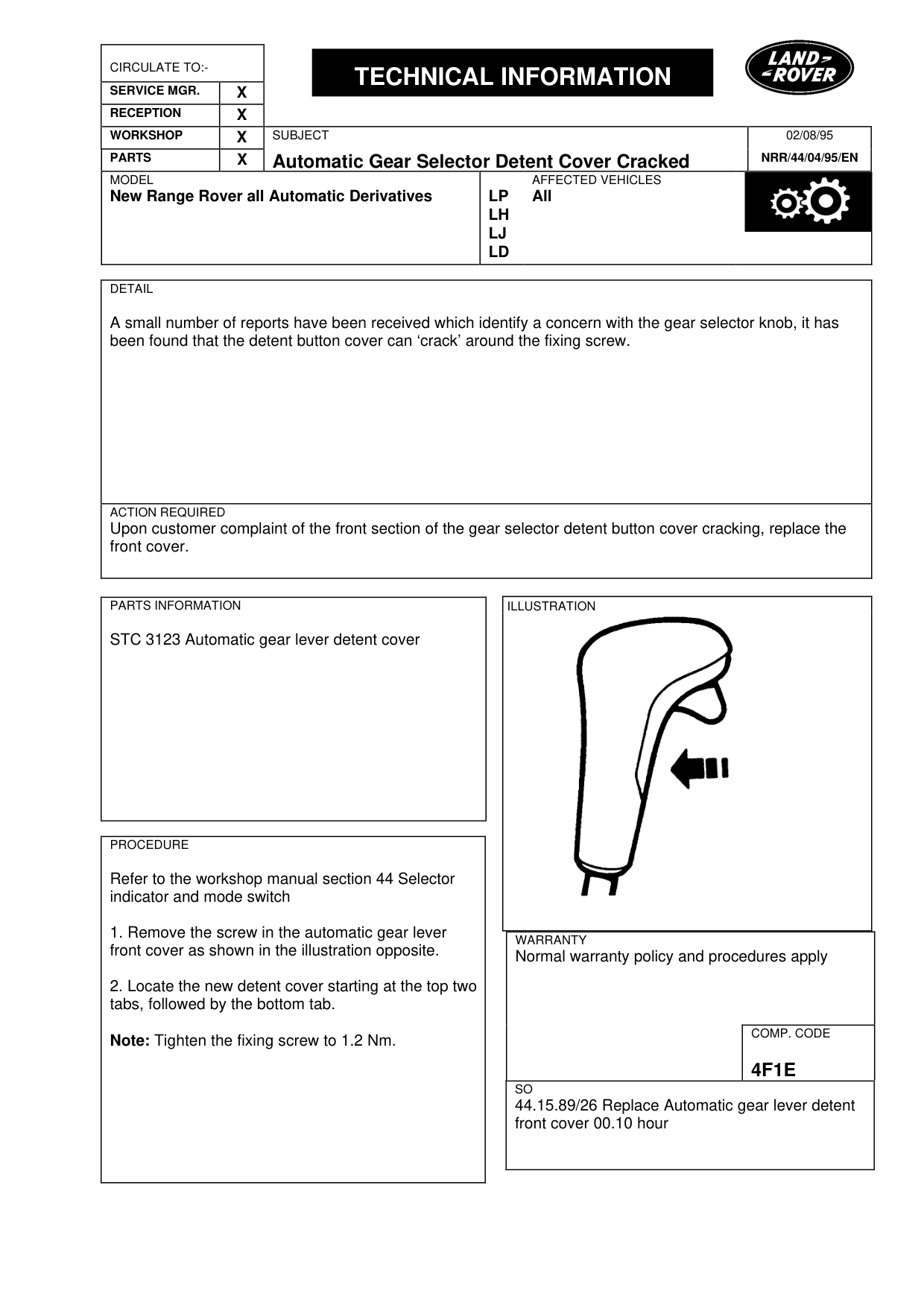 Automatic Gear Selector Detent Cover Cracked – bulletin page 1