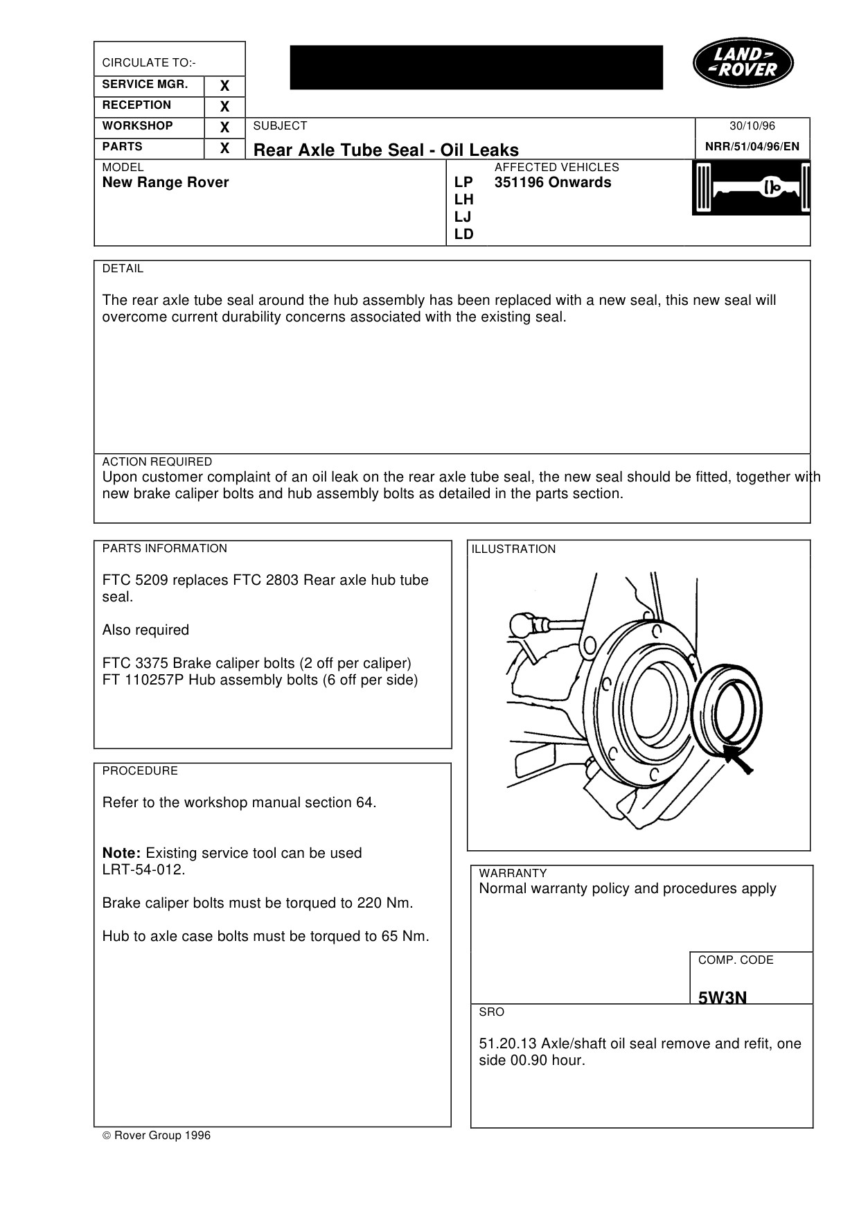 Rear Axle Tube Seal Oil Leaks – bulletin page 1
