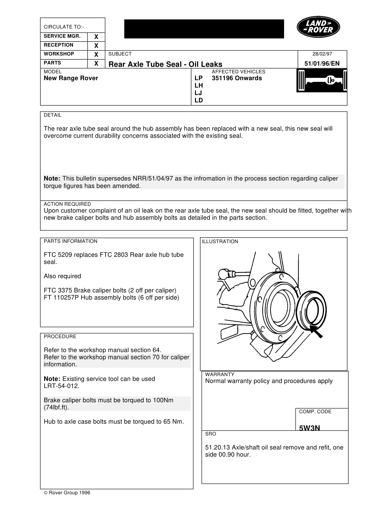 Rear Axle Tube Oil Leaks – bulletin page 1
