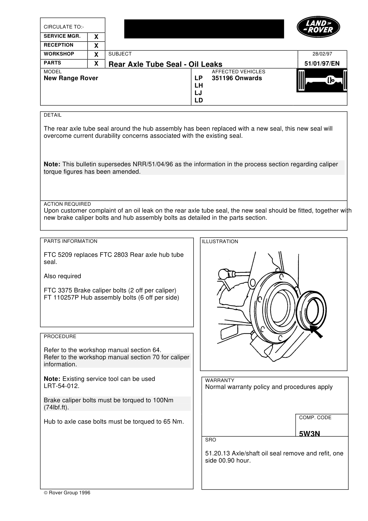 Rear Axle Tube Seal - Oil Leaks – bulletin page 1