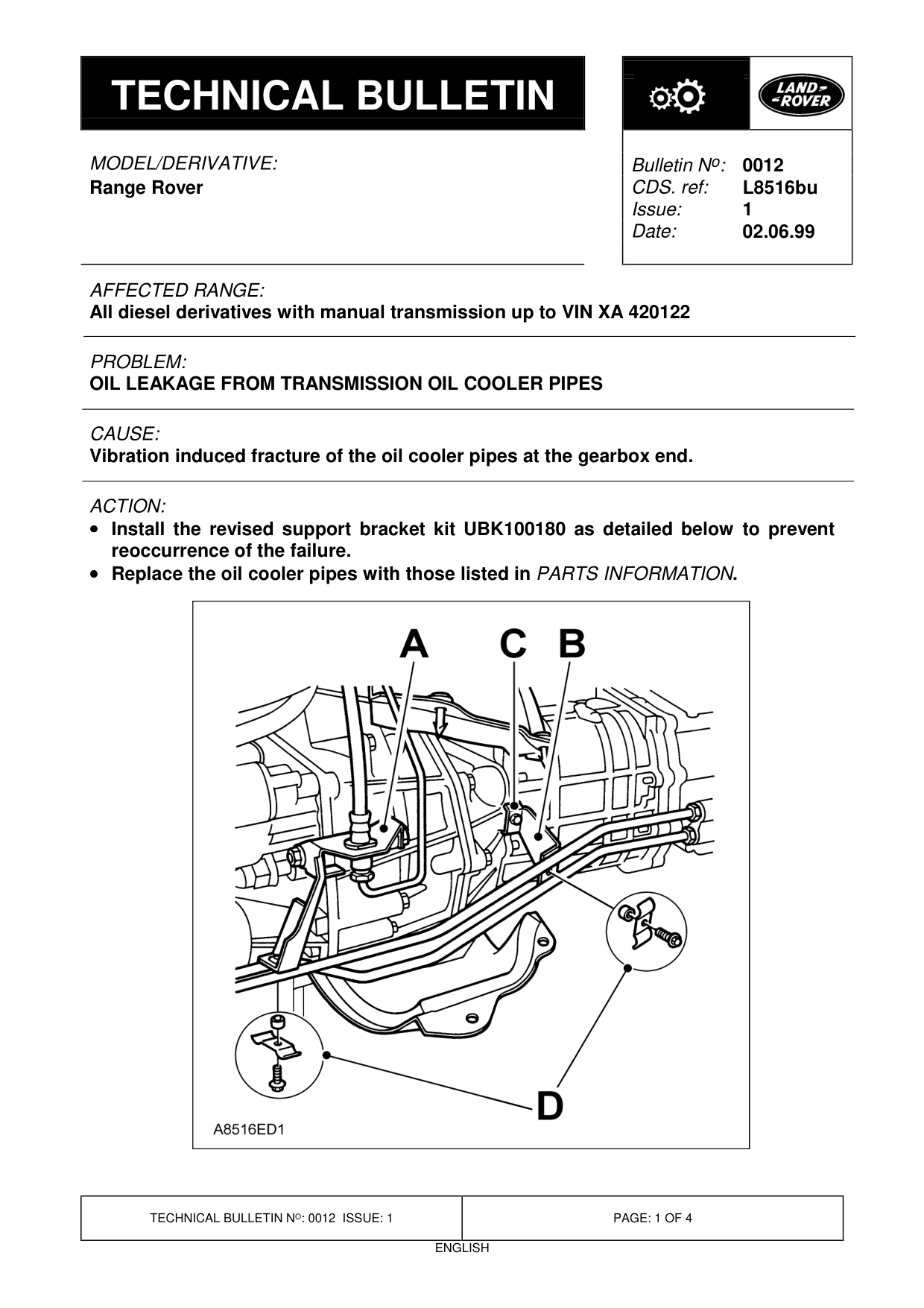 Oil Leakage From Transmission Oil Cooler Pipes – bulletin page 1