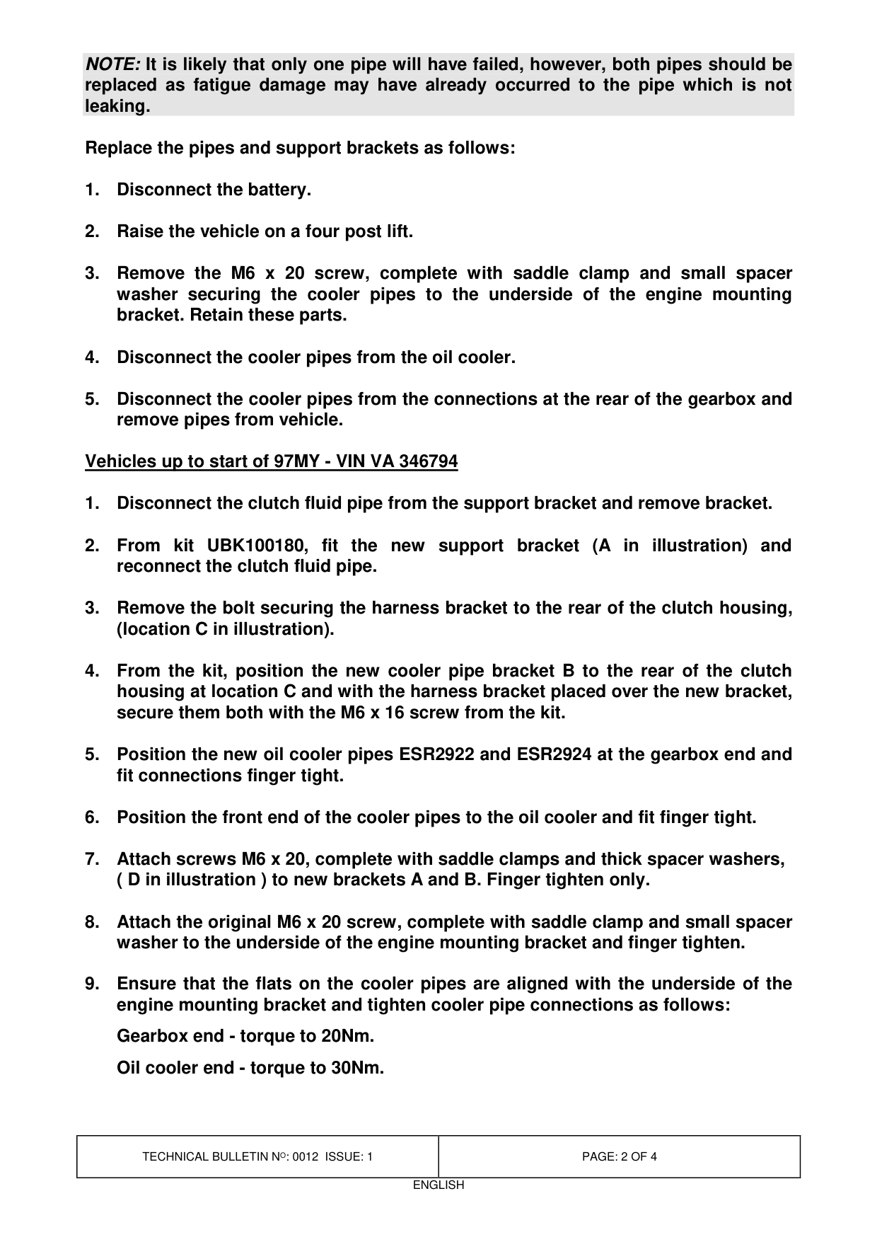 Oil Leakage From Transmission Oil Cooler Pipes – bulletin page 2