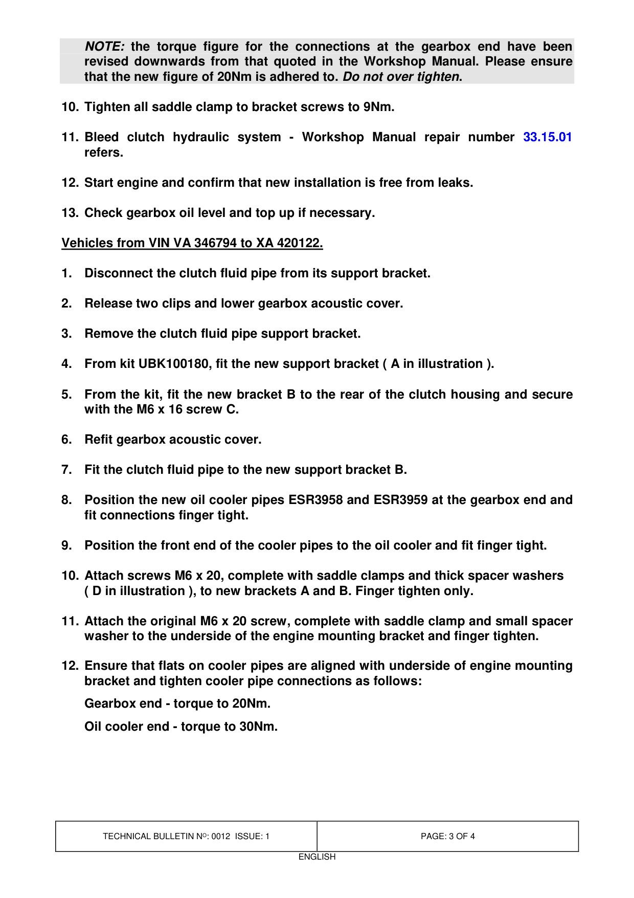 Oil Leakage From Transmission Oil Cooler Pipes – bulletin page 3