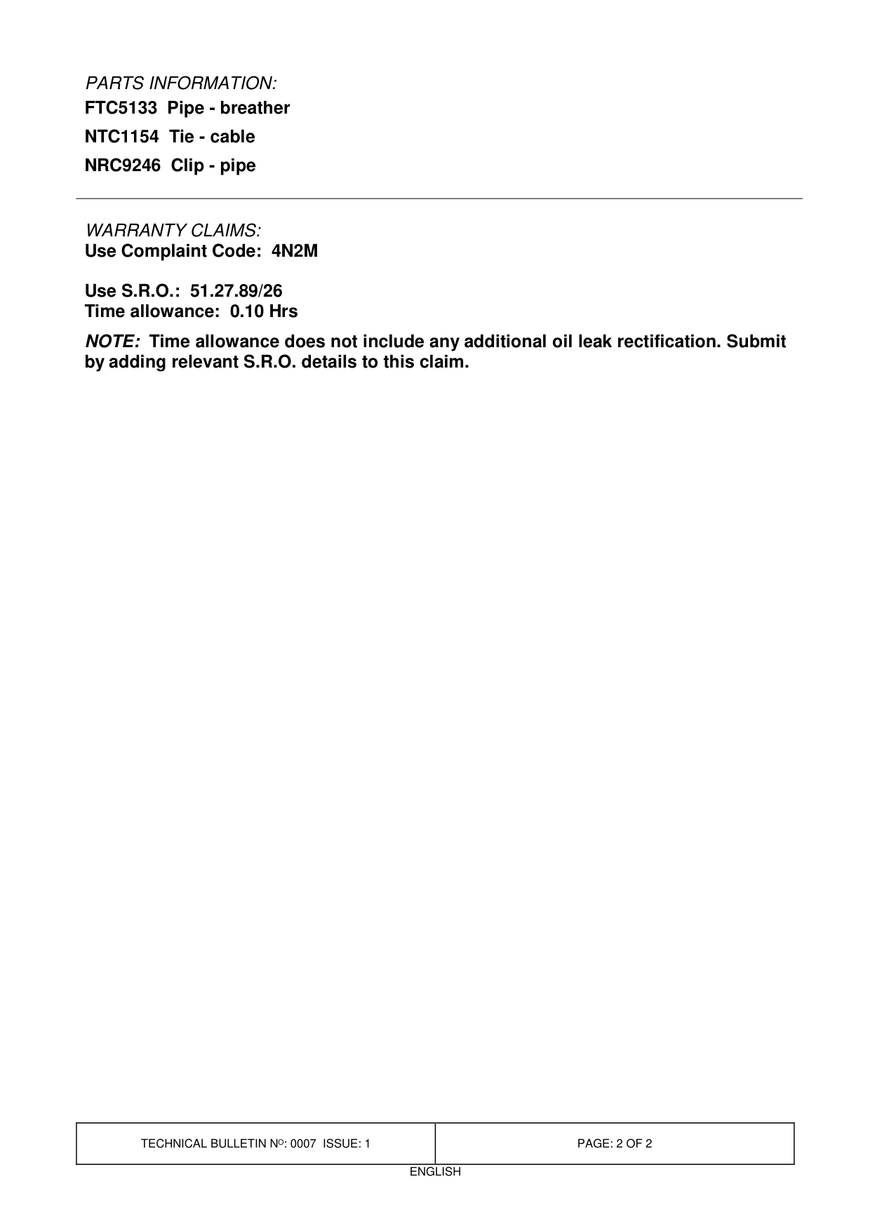 Oil Leak From Rear Axle - Breather Pipe – bulletin page 2