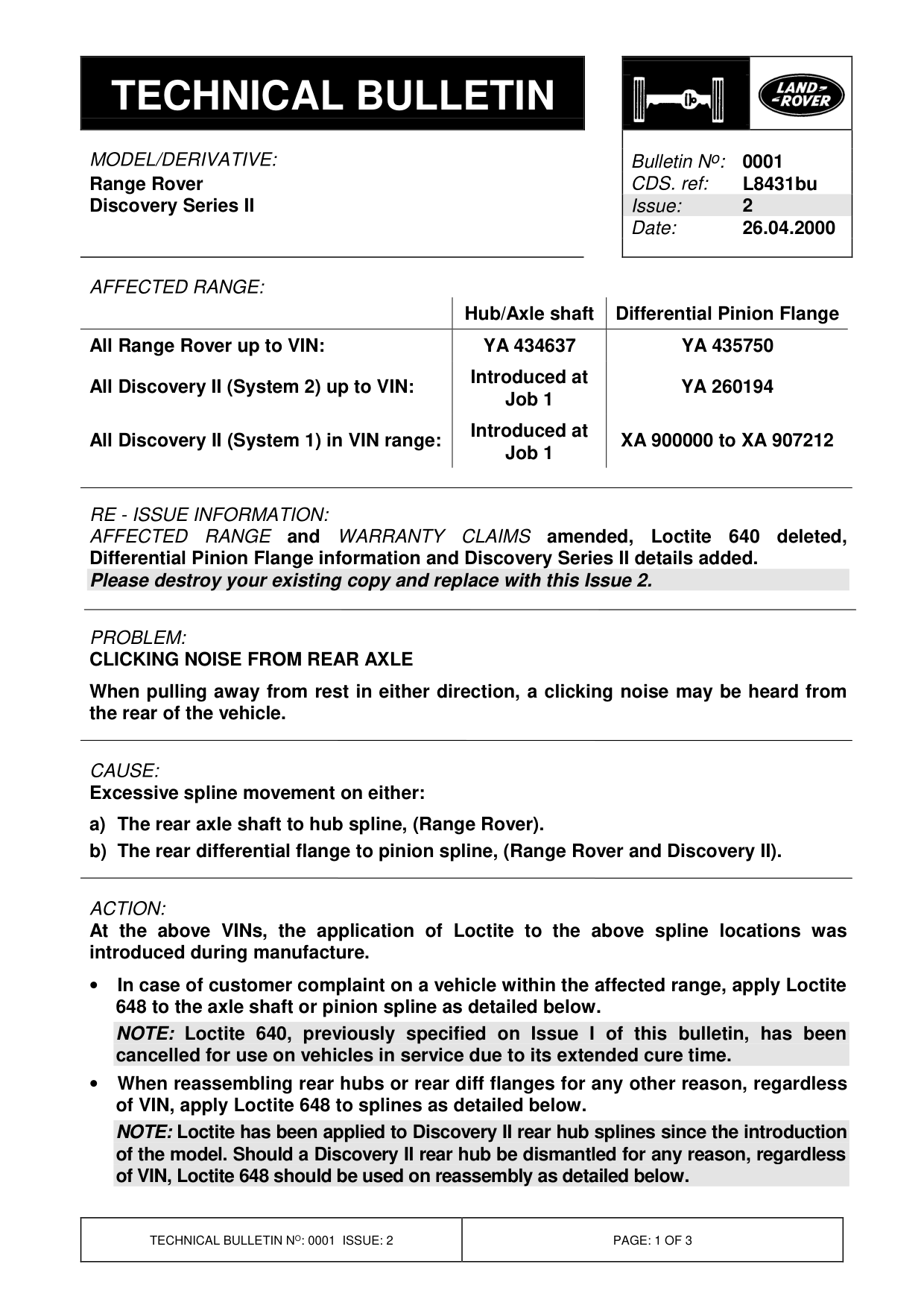 Clicking Noise From Rear Axle – bulletin page 1