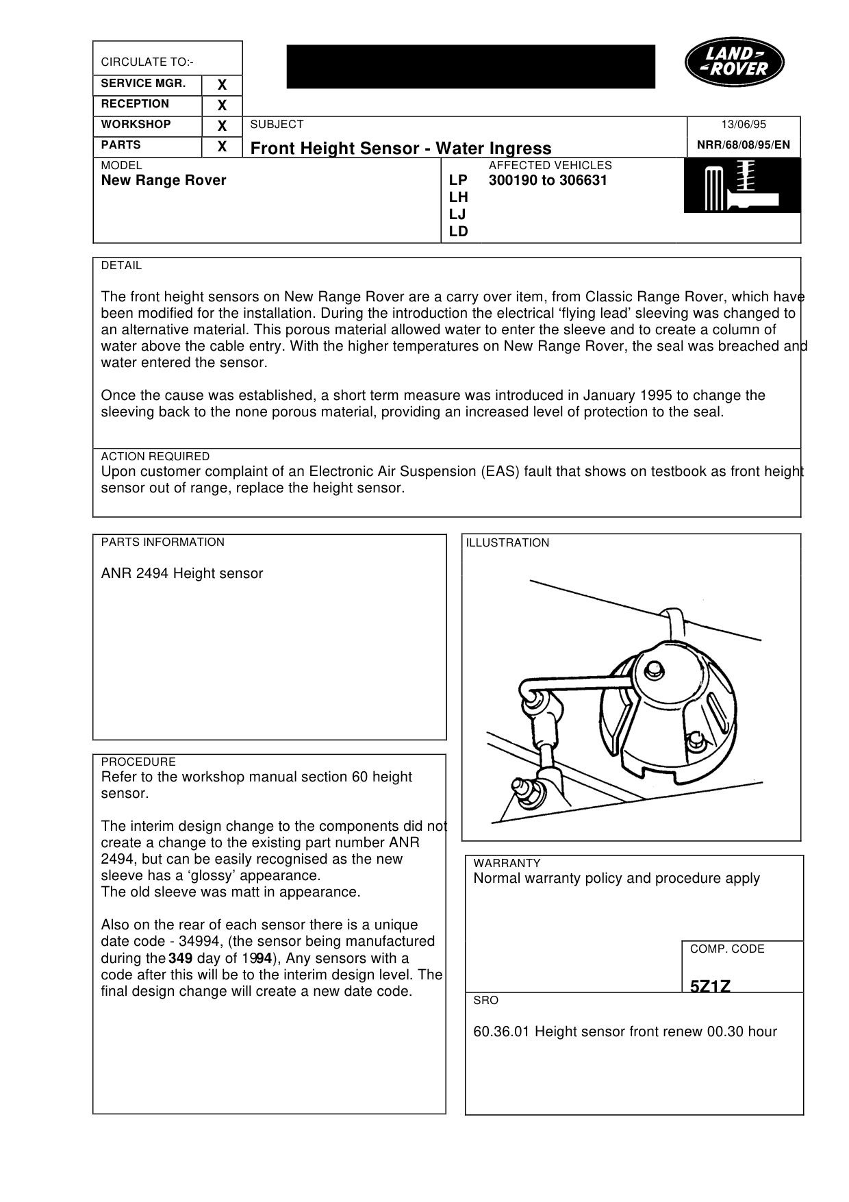 Front Height Sensor-Water Ingress – bulletin page 1