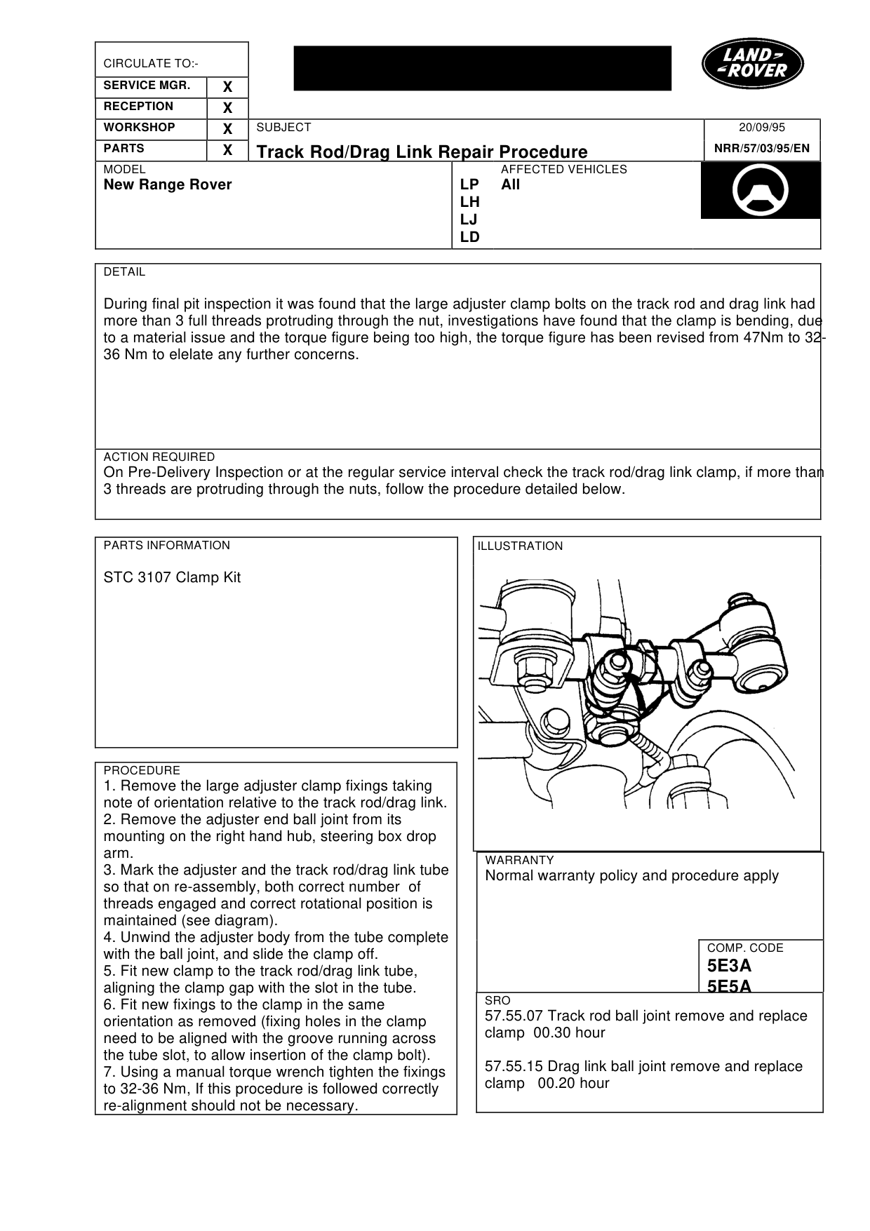 Track Rod/Drag Link Repair Procedure – bulletin page 1