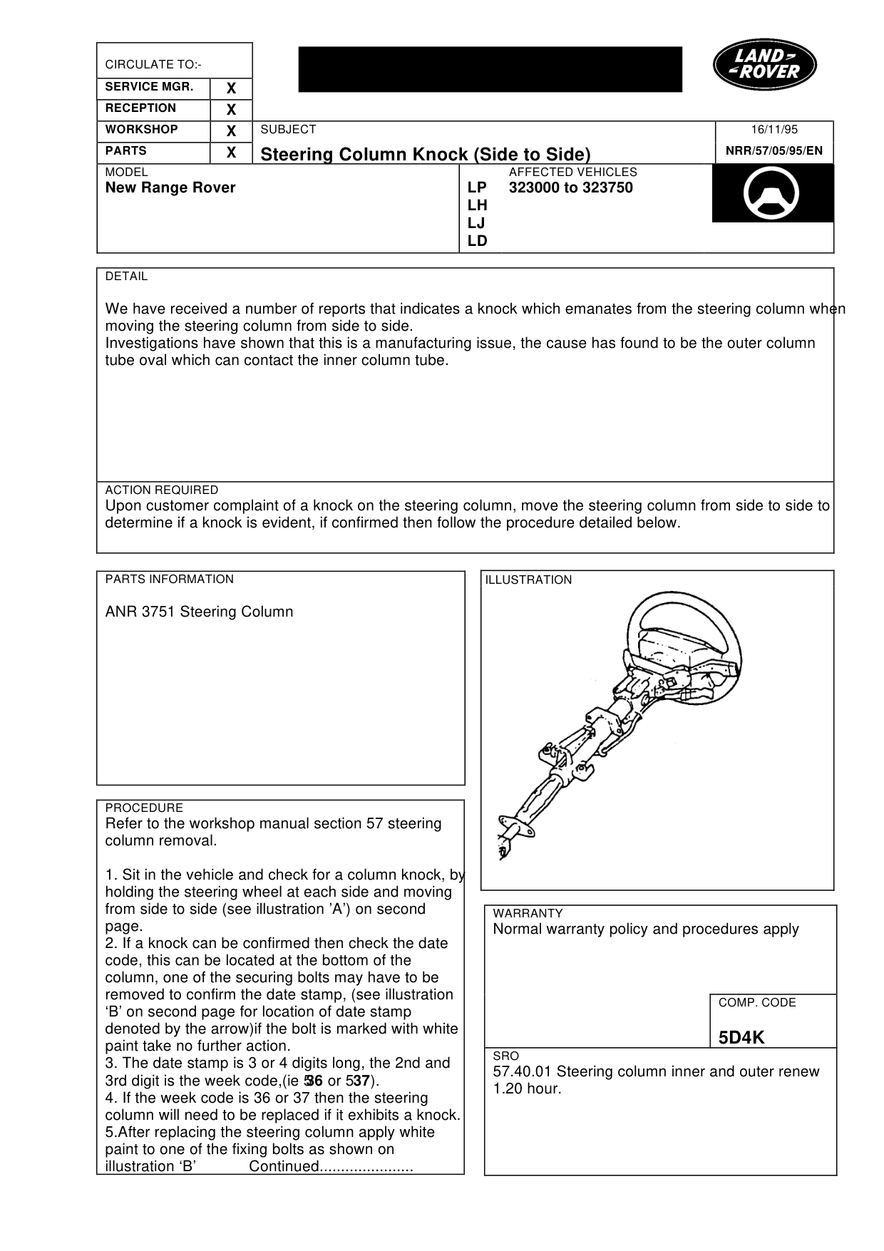 Steering Column Knock (Side To Side) – bulletin page 1