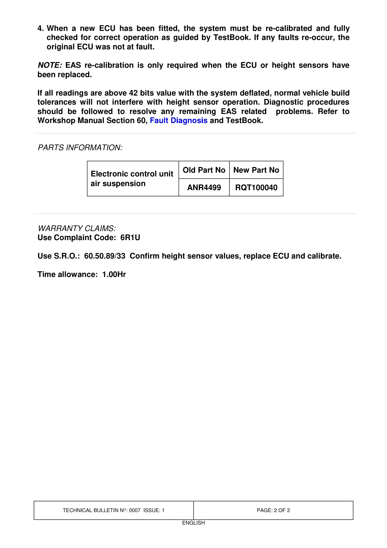 Inconsistent Ride Height - Electronic Air Suspension (Eas) – bulletin page 2