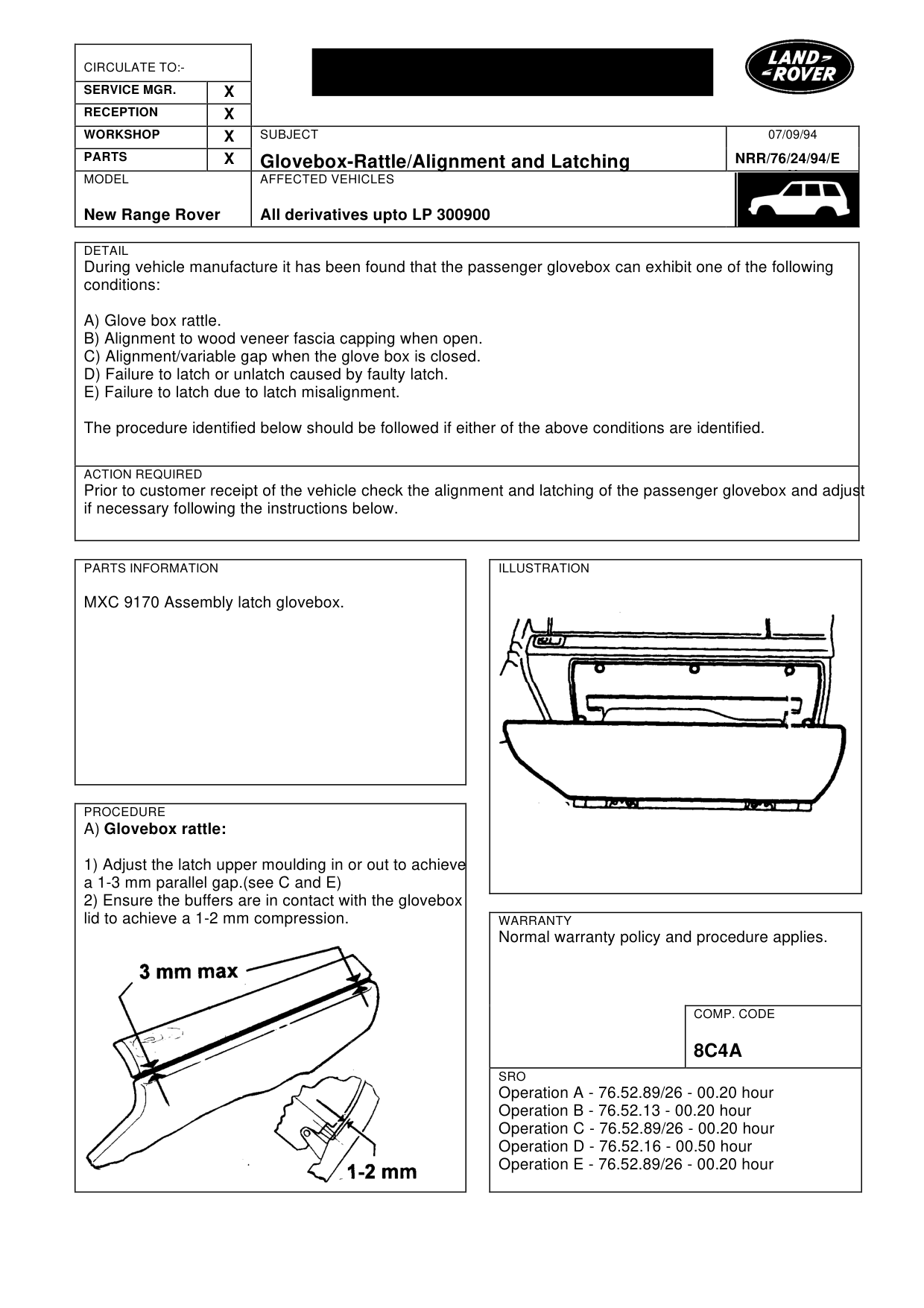 Glovebox Rattle/Alignment And Latching – bulletin page 1