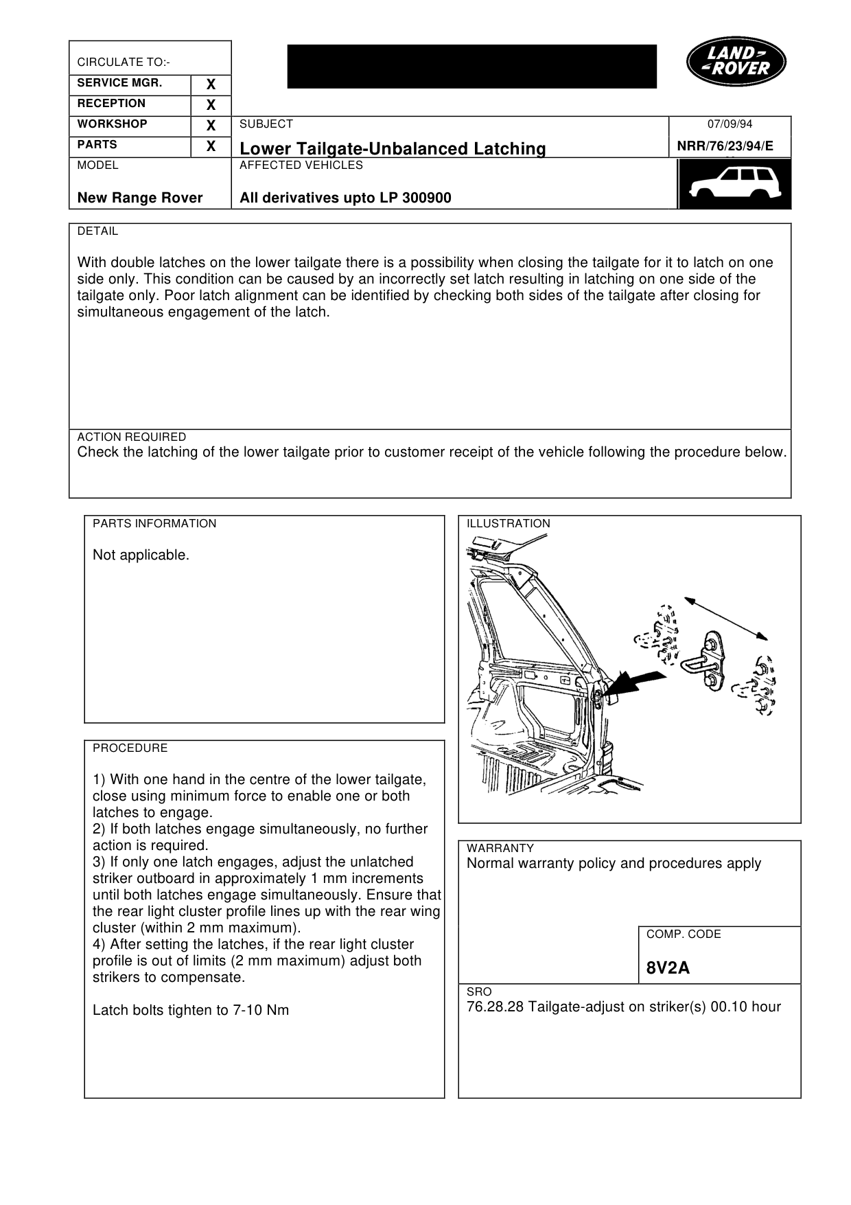 Lower Tailgate Unbalanced Locking – bulletin page 1