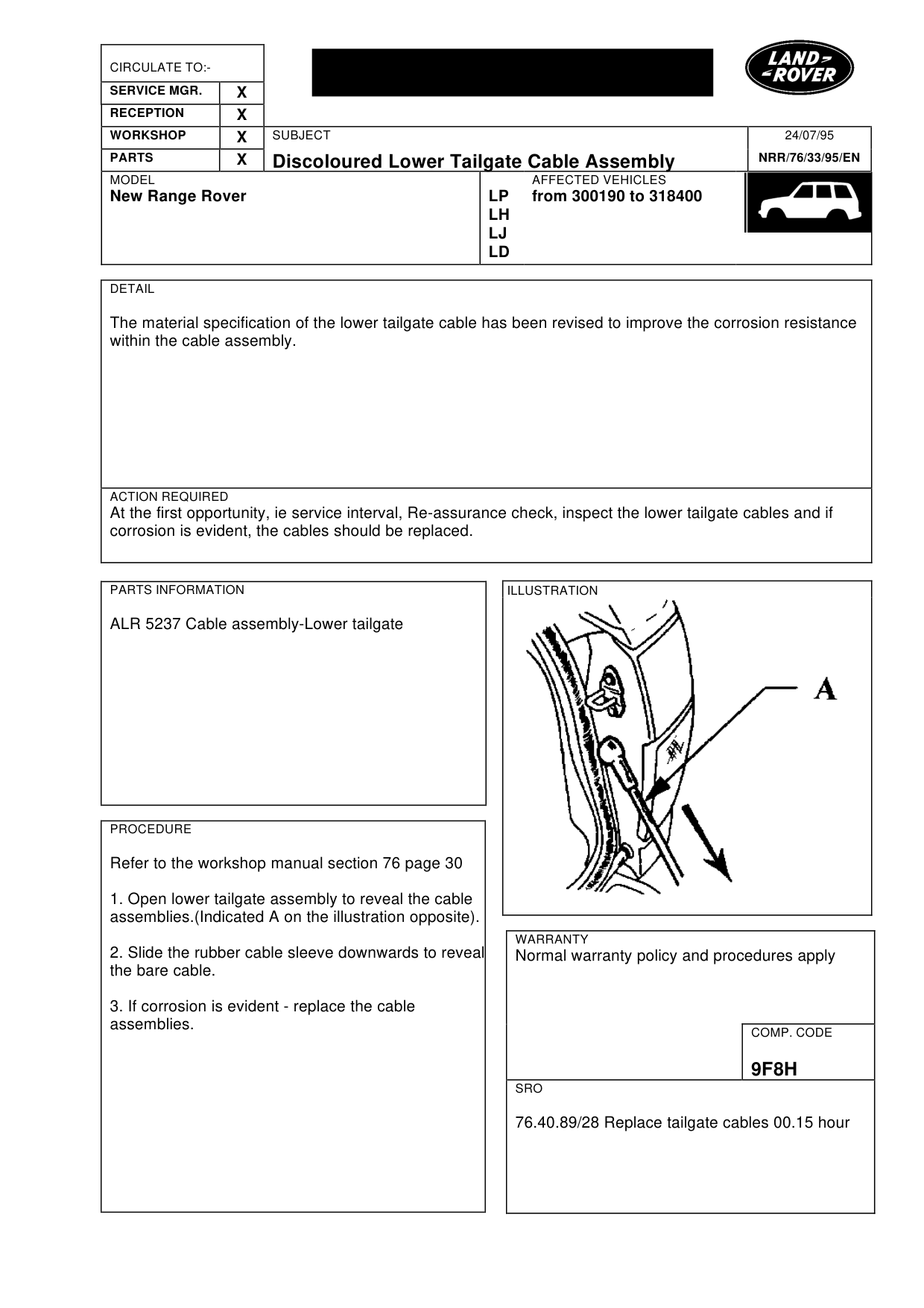 Discoloured Lower Tailgate Cable Assembly – bulletin page 1