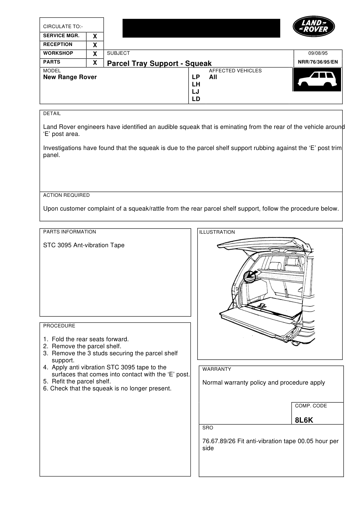 Parcel Tray Support - Squeak – bulletin page 1