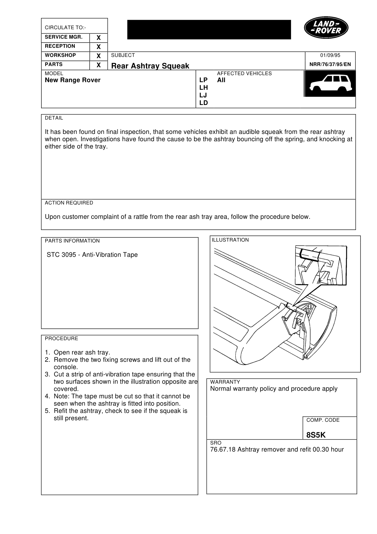 Rear Ashtray Squeak – bulletin page 1
