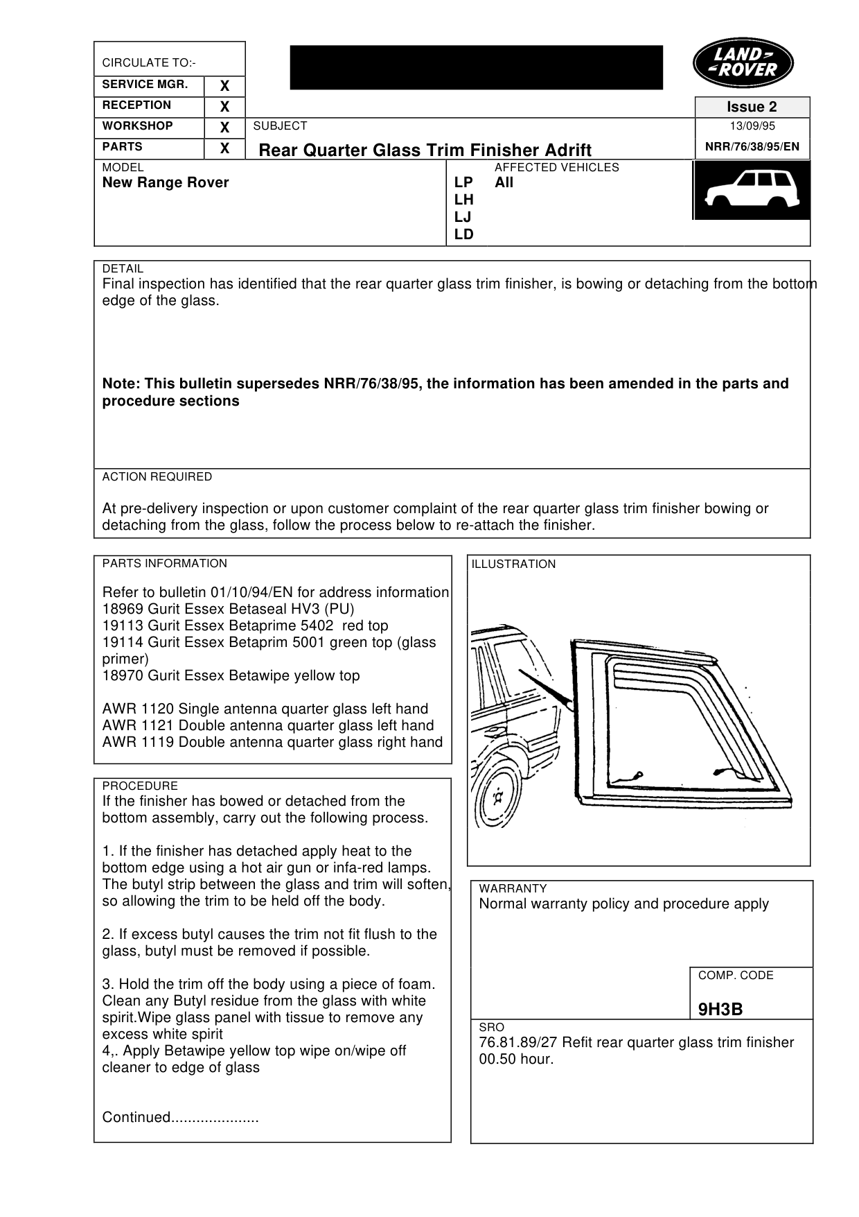 Rear Quarter Glass Trim Finisher Adrift – bulletin page 1