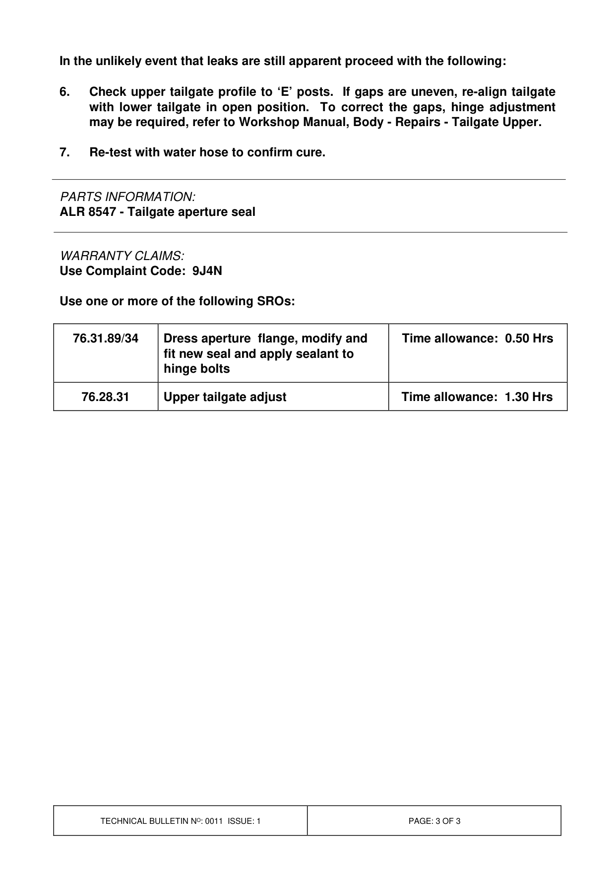 Water Ingress At Tailgate - Aperture Seal – bulletin page 3