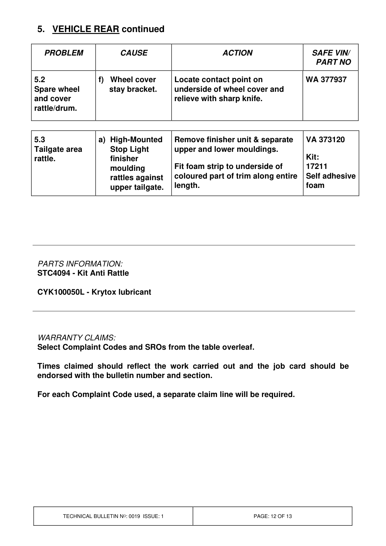 Body Interior Squeaks And Rattles – bulletin page 12