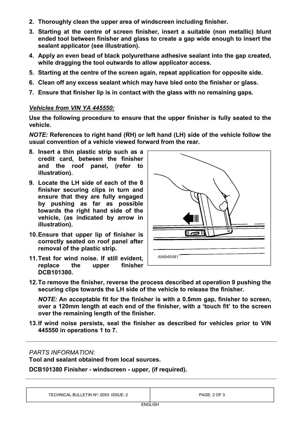 Windscreen Upper Finisher - Vibration / Wind Noise – bulletin page 2