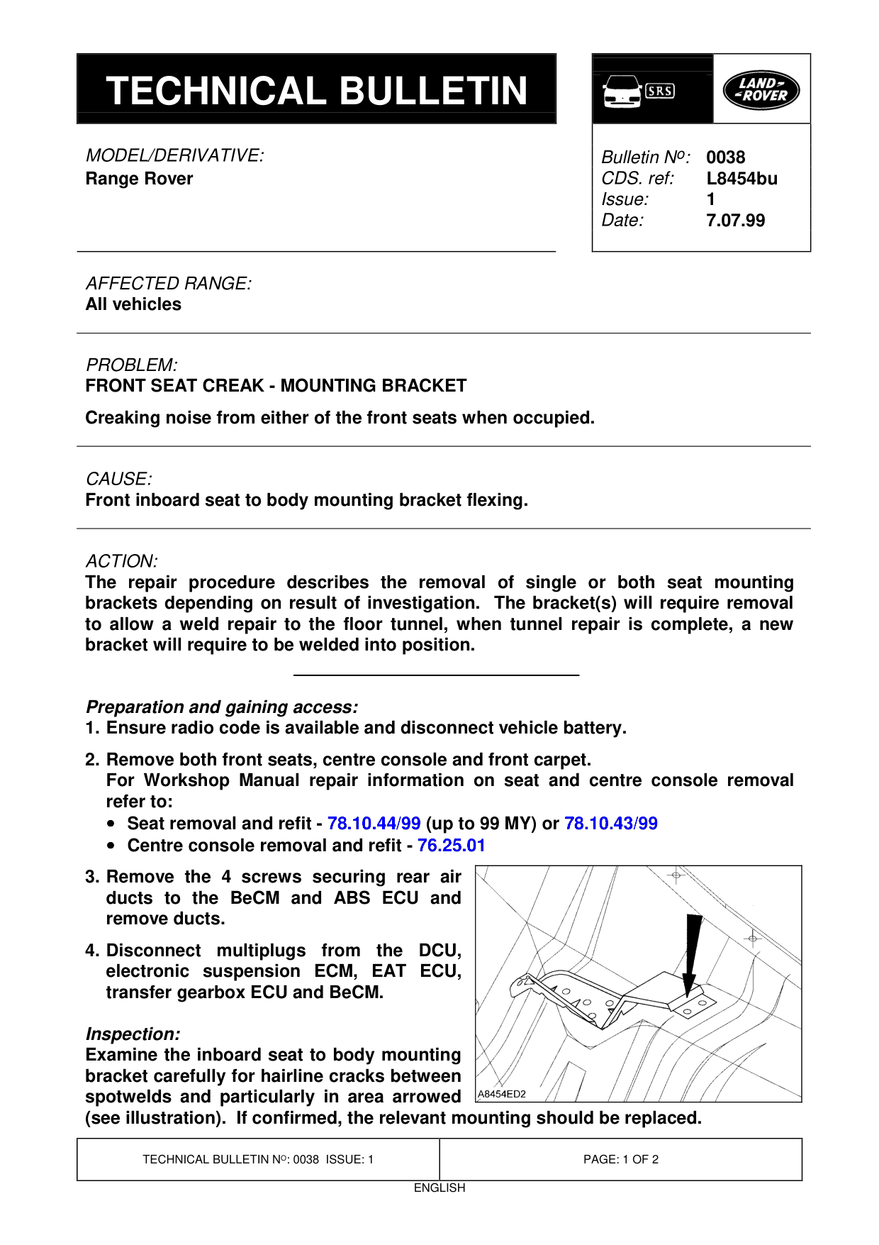 Front Seat Creak - Mounting Bracket – bulletin page 1