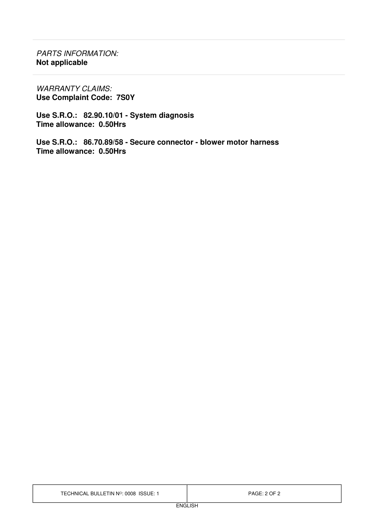 Intermittent Operation Of The Heater Blower – bulletin page 2