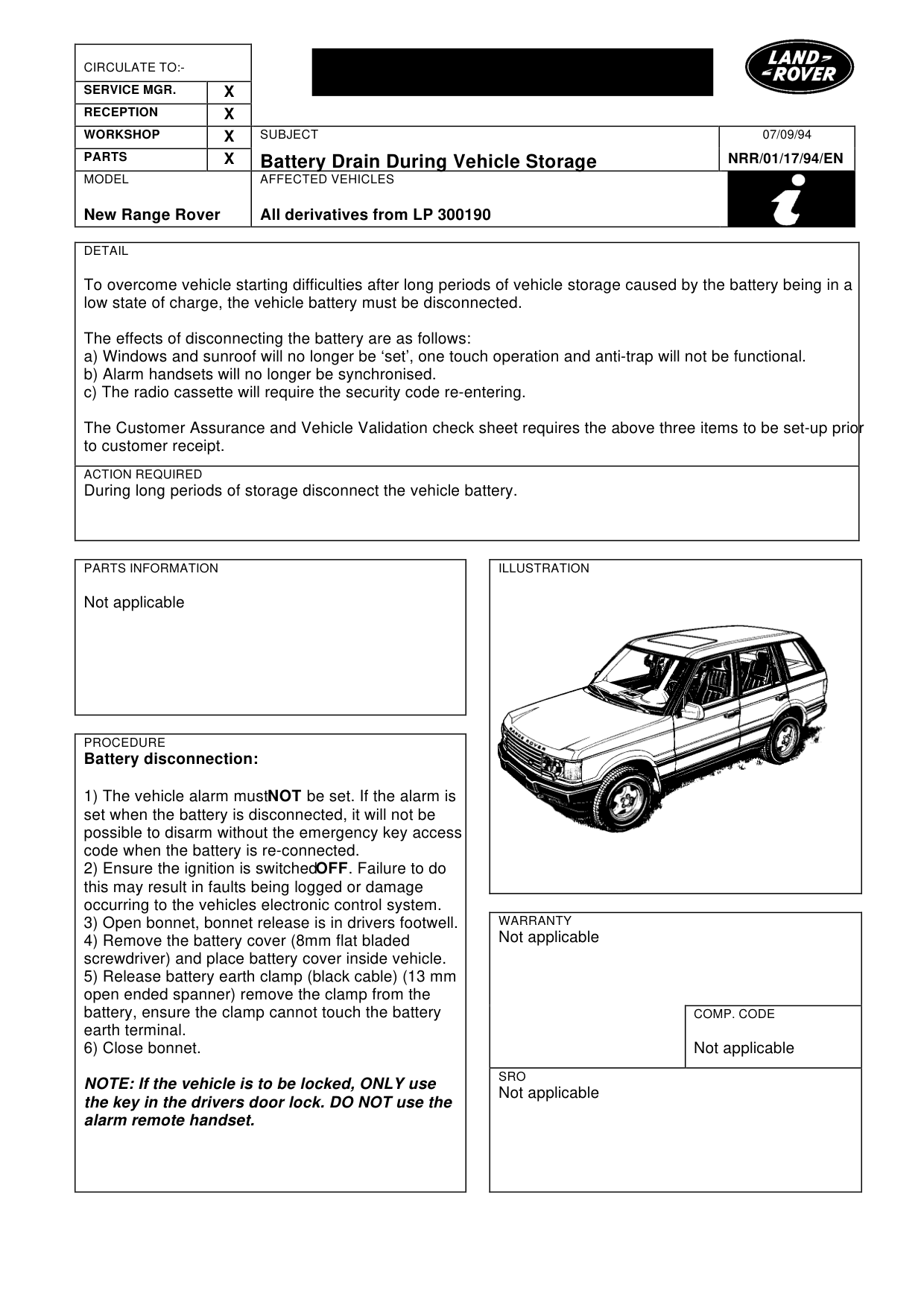 Battery Drain During Vehicle Storage – bulletin page 1