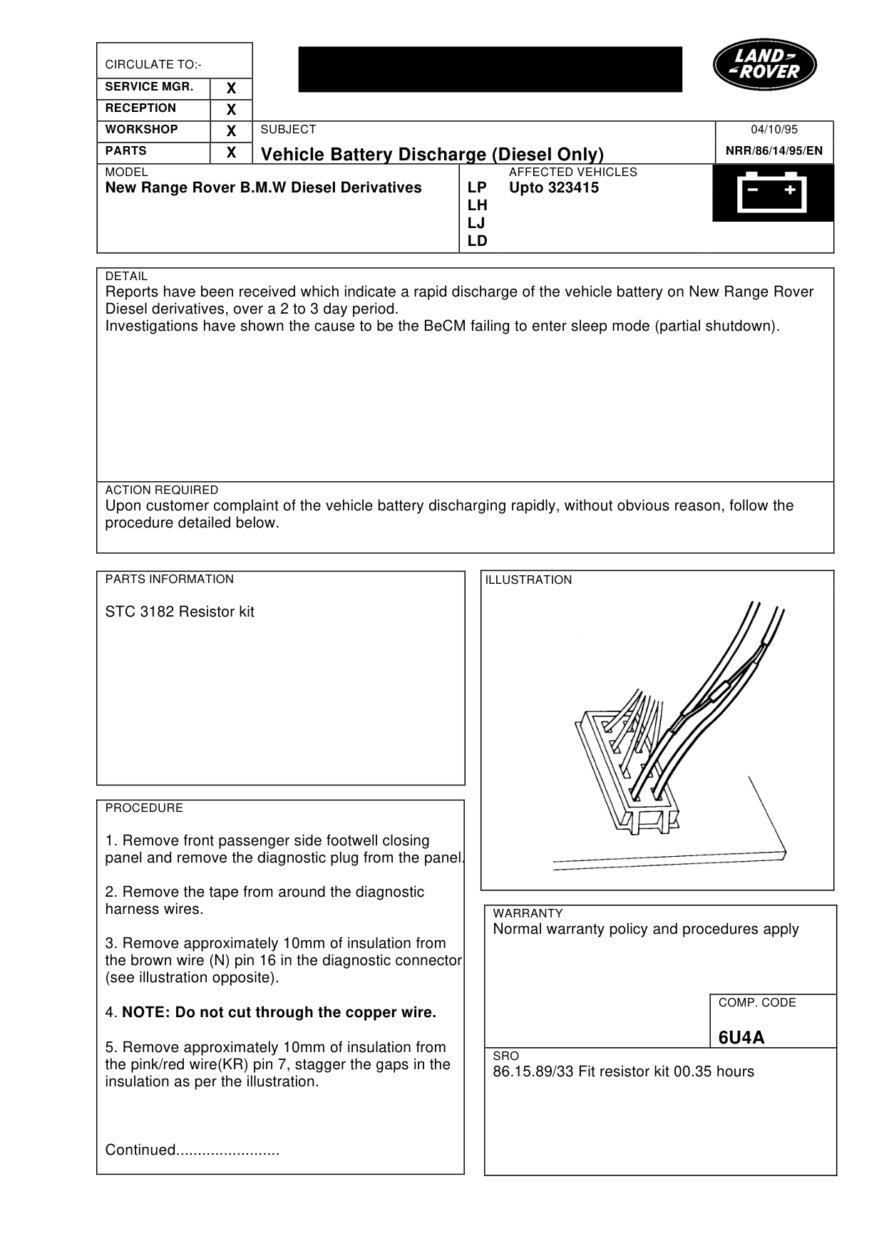 Vehicle Battery Discharge (Diesel Only) – bulletin page 1