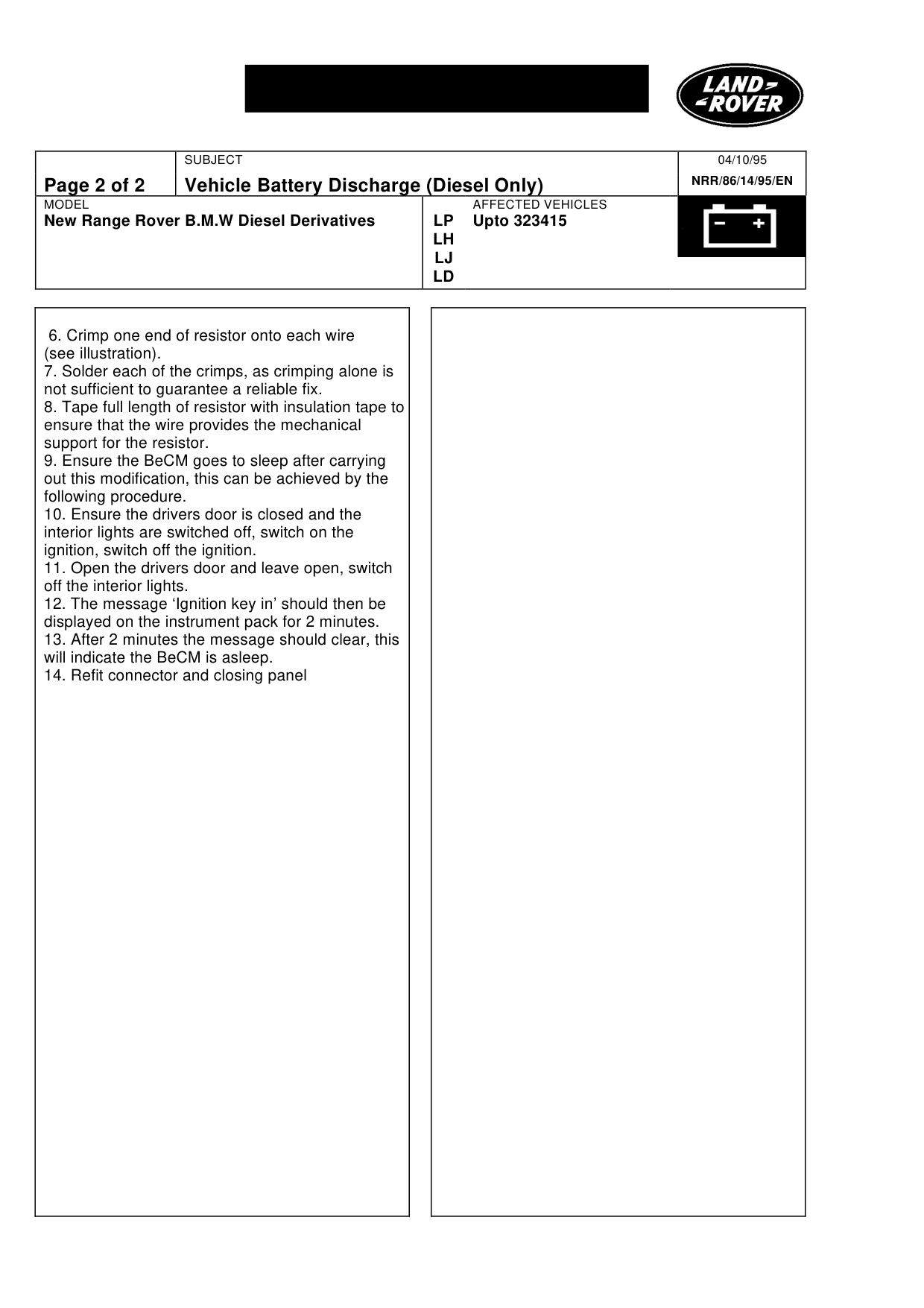 Vehicle Battery Discharge (Diesel Only) – bulletin page 2