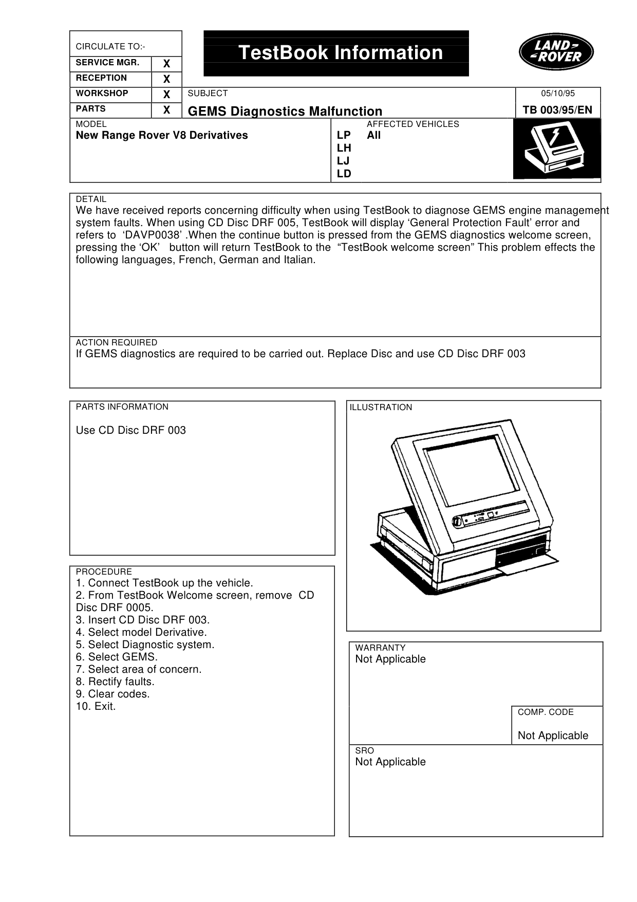 Gems Diagnostics Malfunction – bulletin page 1