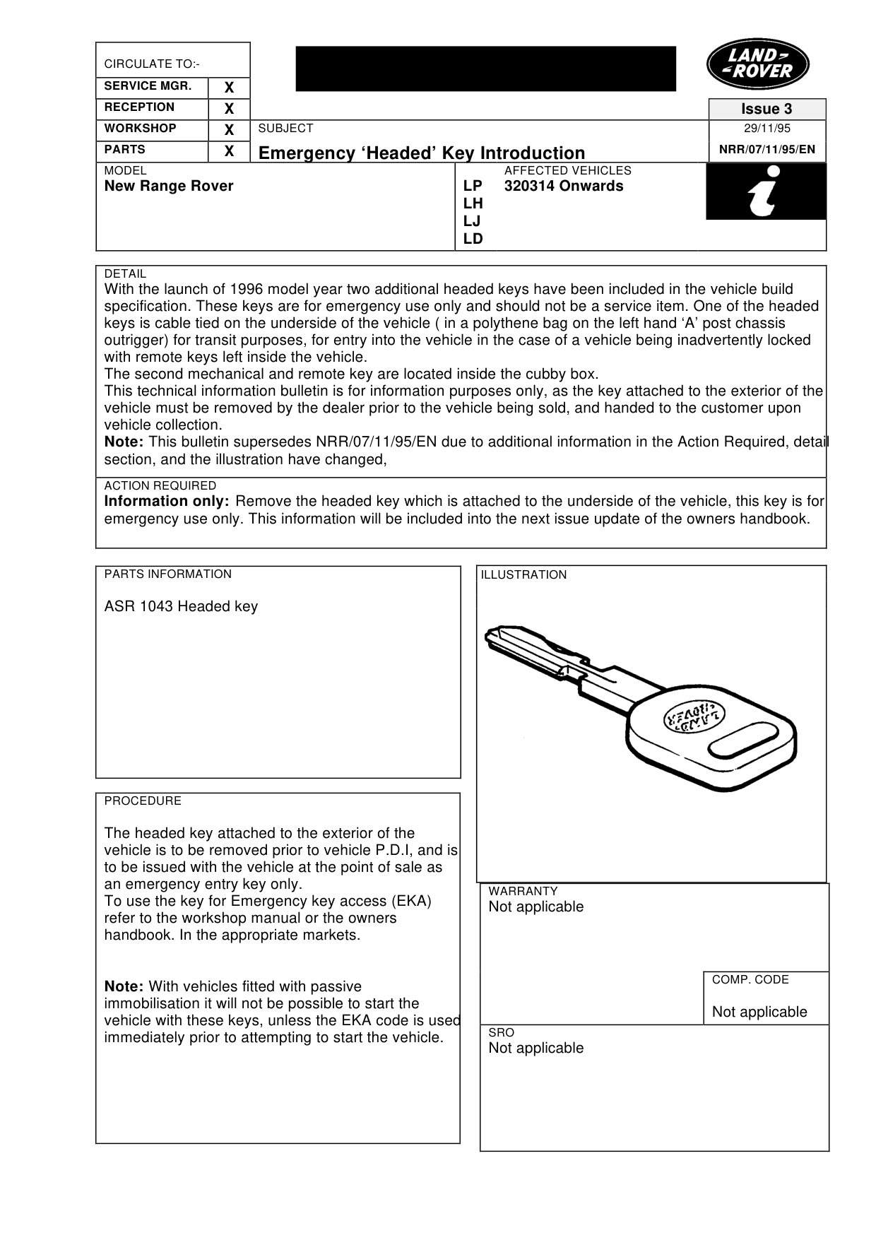 Emergency 'Headed' Key Introduction – bulletin page 1